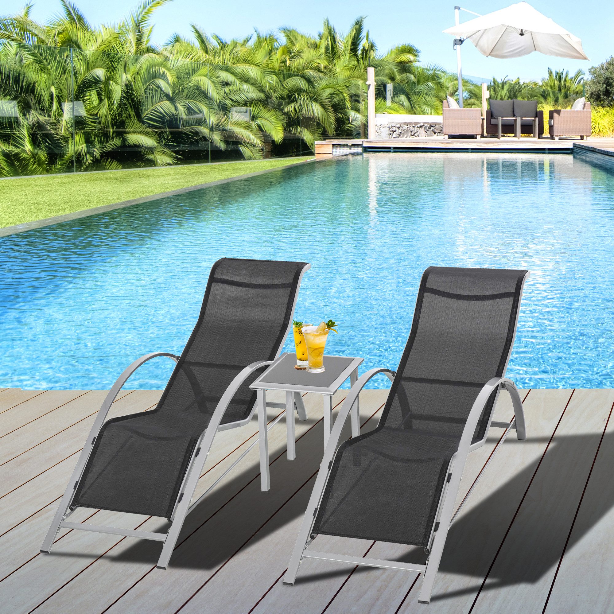 Outsunny Gartenliege Gartentischset Metall Mesh Silber günstig online kaufen