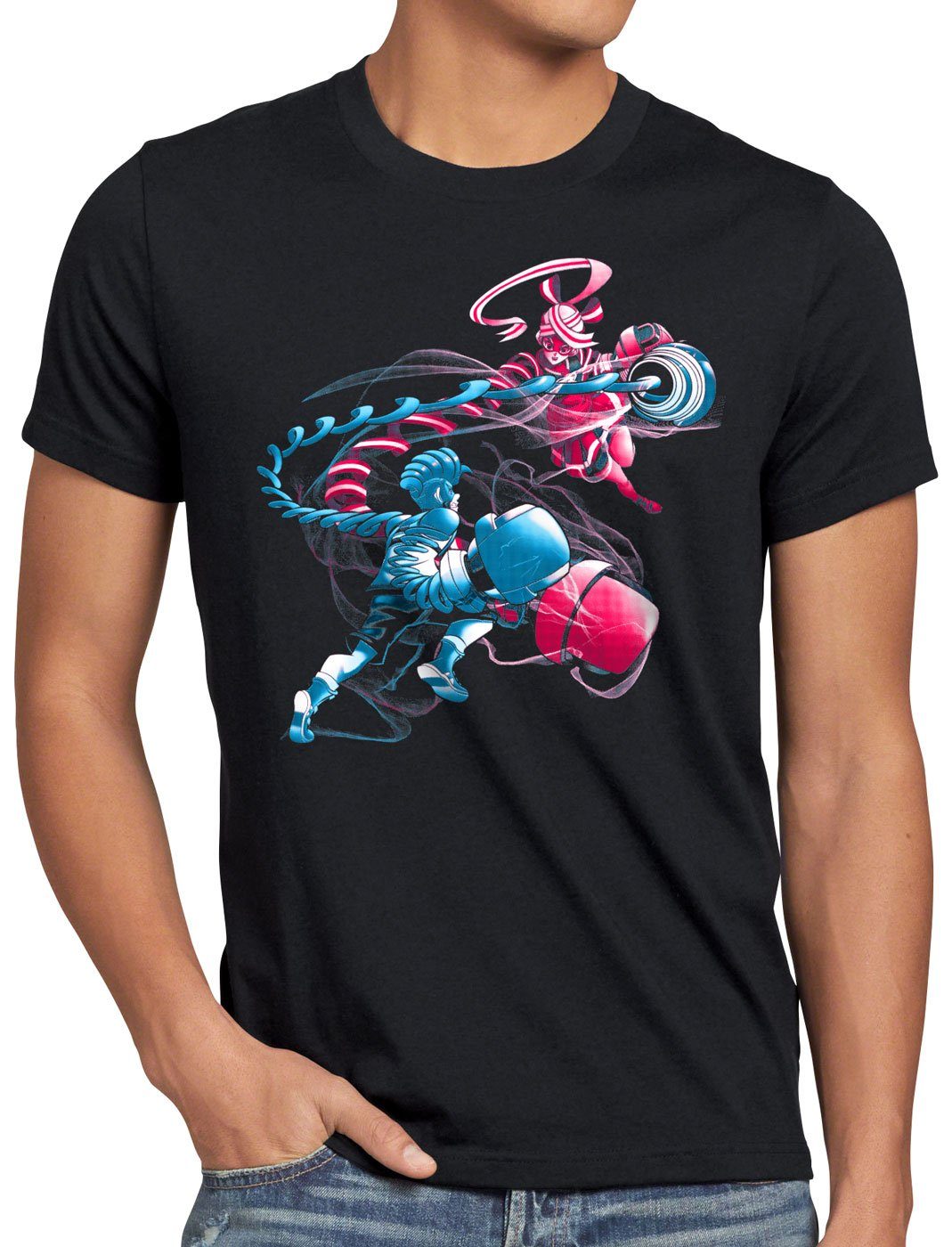 style3 Print-Shirt Herren T-Shirt Switch Boxen videospiel ribbon girl arms