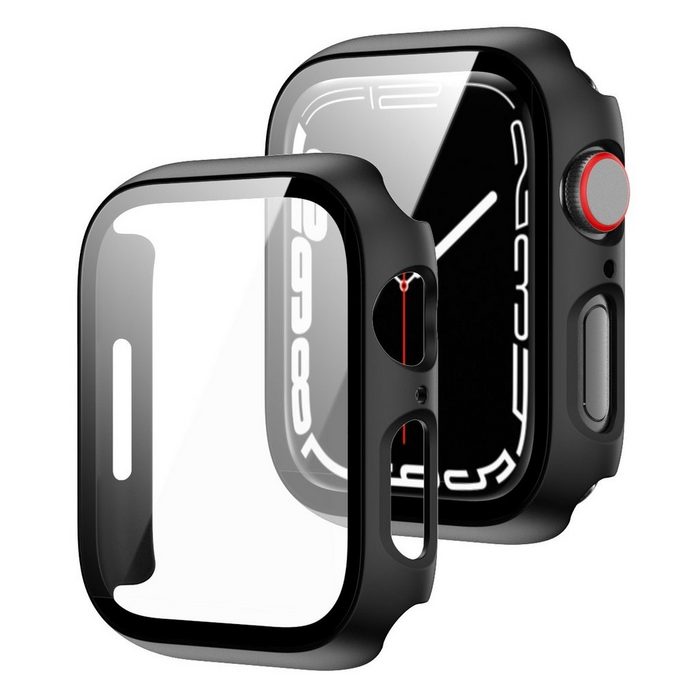 Wigento Smartwatch-Hülle Für Apple Watch Serie 7 41mm 2 in 1 Shockproof TPU Silikon Hülle Cover + H9 Hart Glas Schwarz