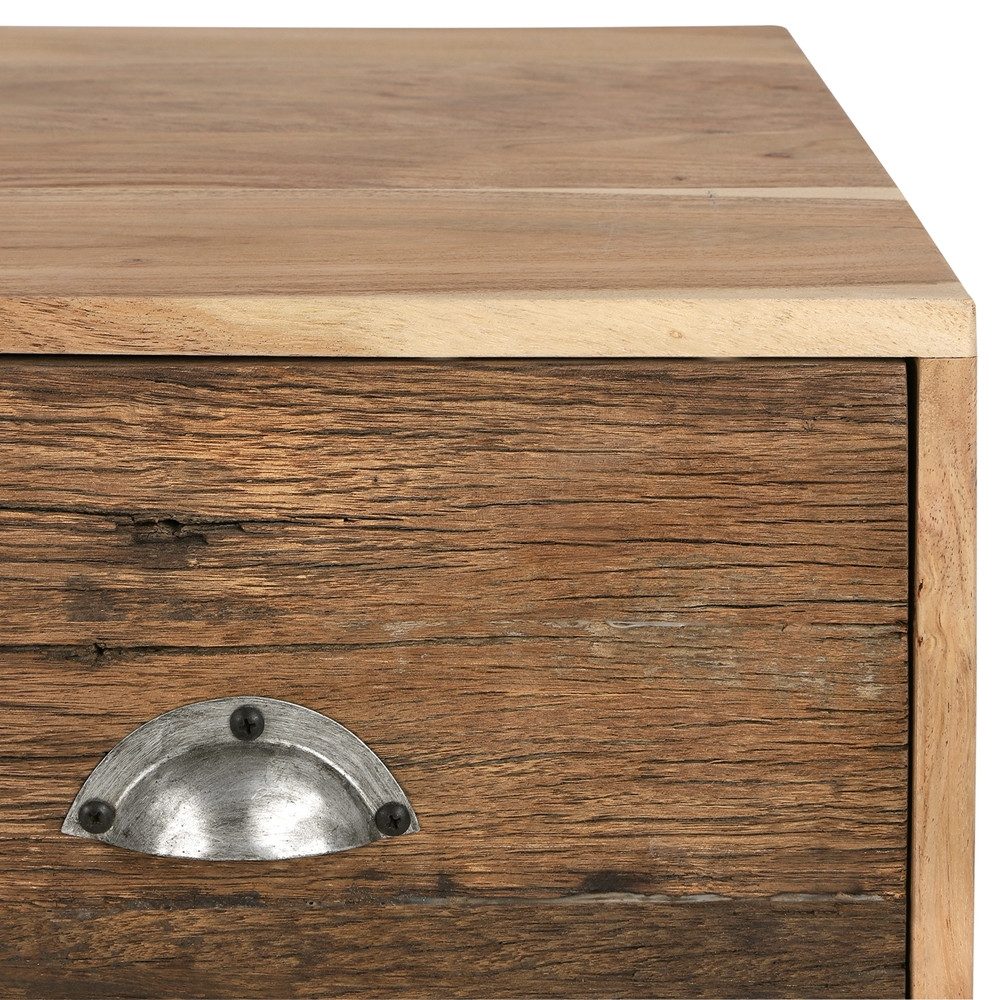 WOMO-DESIGN Lowboard Taipei TV Schrank Fernsehschrank Kommode Konsolentisch Beistelltisch, Wohnzimmertisch mit 2 Schubladen handgefertigt Massivholz Metallbeine