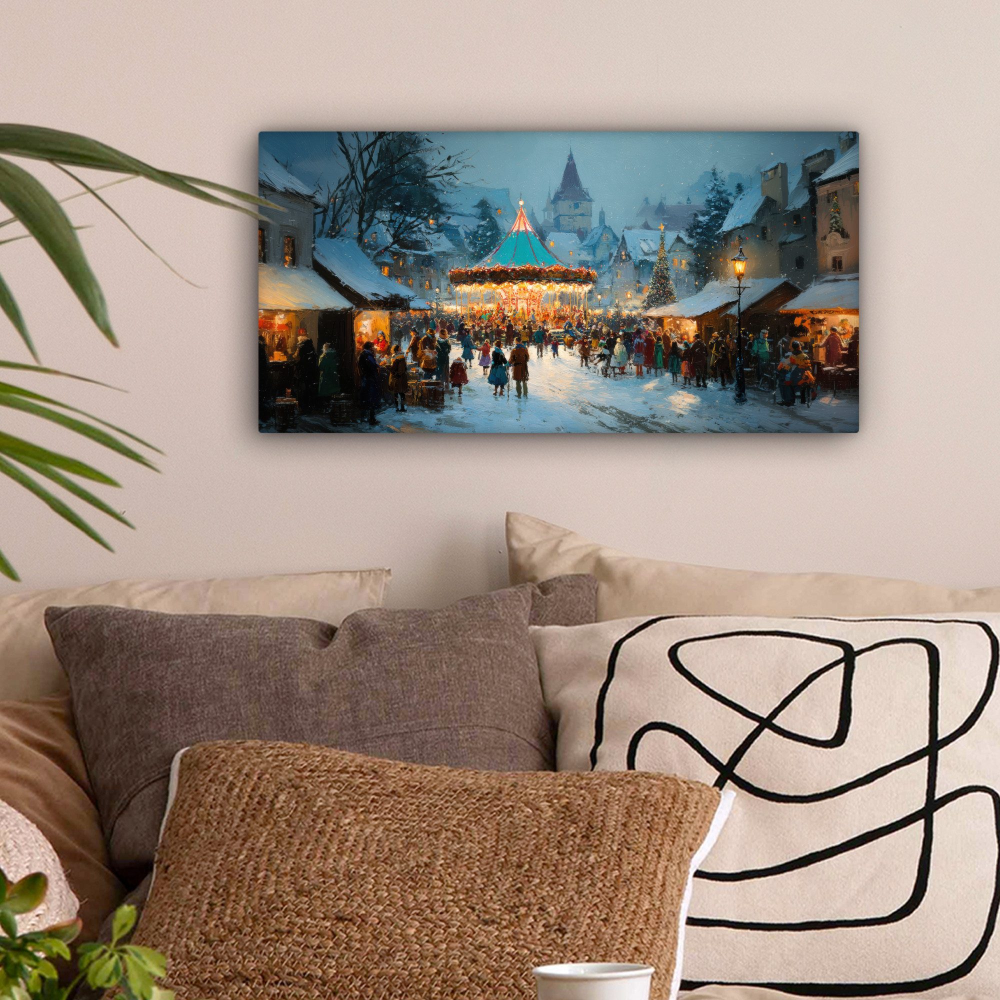 OneMillionCanvasses® Leinwandbild Panorama Wintermarkt - Dorf günstig online kaufen
