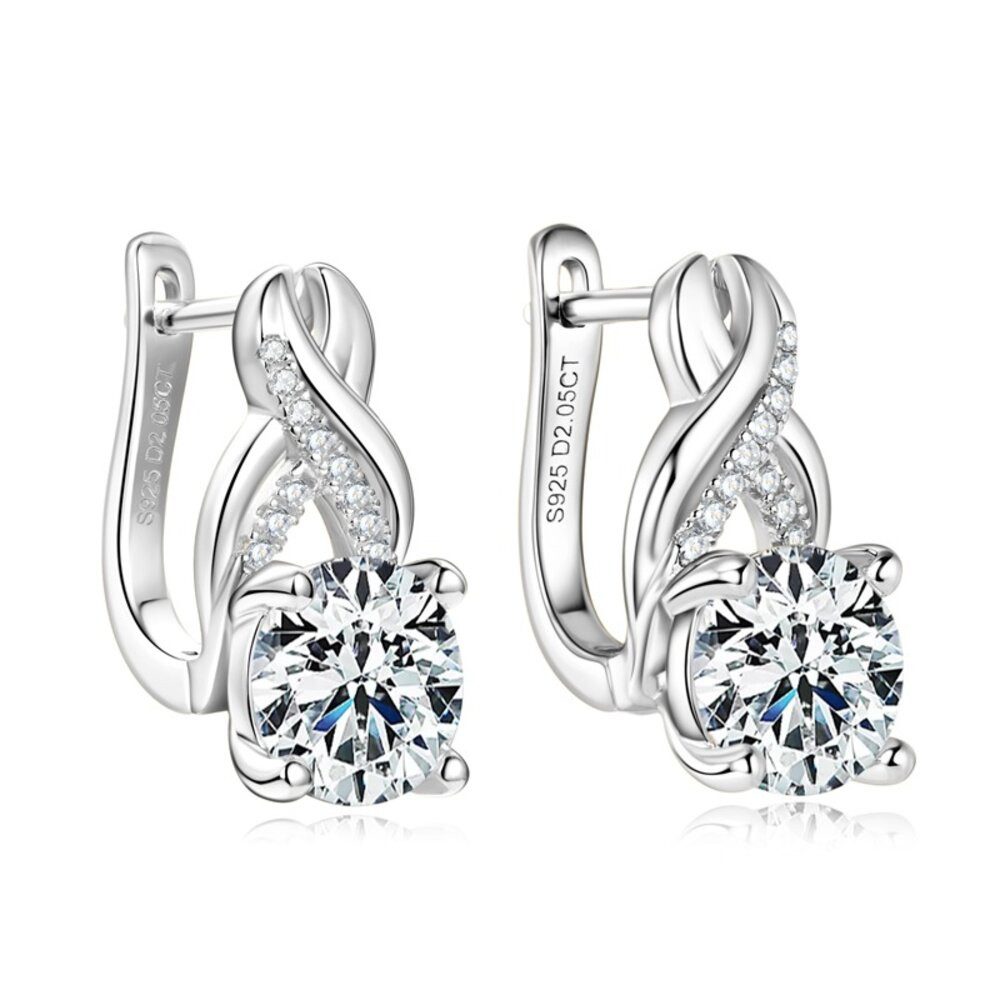 Paar Creolen Funkelnde Moissanit Creolen Ohrringe 925 Sterling Silber 18K Gold