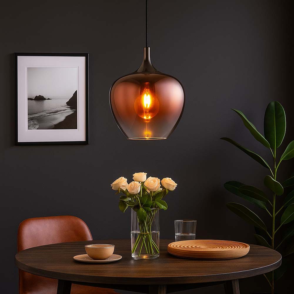 GLOBO LIGHTING LED-Hängeleuchte, Leuchtmittel inklusive, Warmweiß, LED Esszimmerleuchte Hängelampe Pendelleuchte Glas kupfer