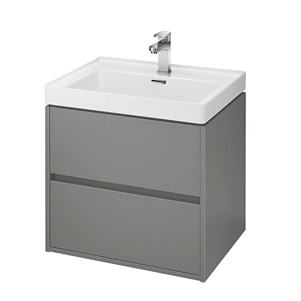 KOLMAN Waschbeckenunterschrank Badmöbel Set CREA 60 Badezimmerschrank mit Schubladen & Keramikwaschbecken Grau