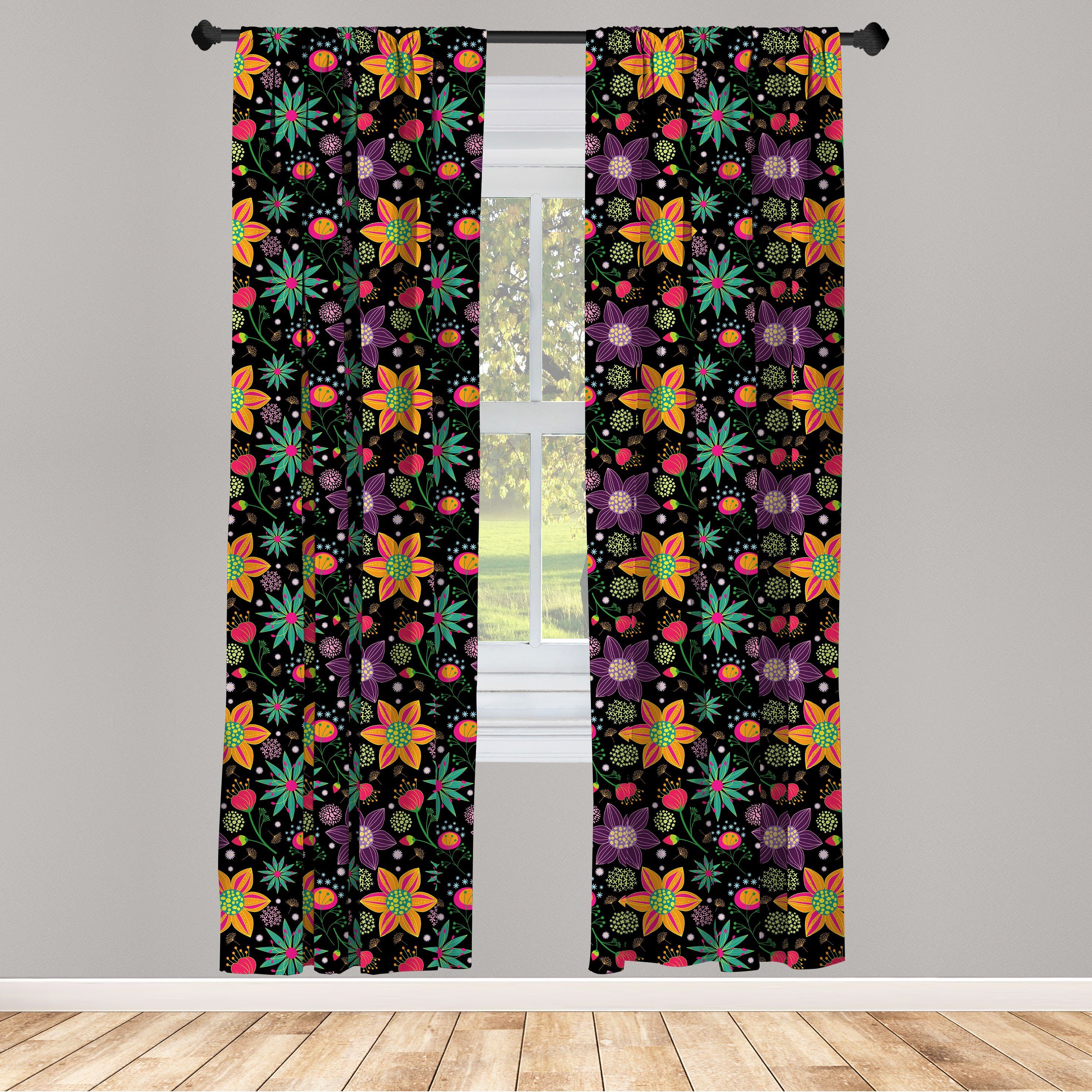 Gardine Vorhang für Wohnzimmer Schlafzimmer Dekor, Abakuhaus, Microfaser, Blumen Sommer-Blumen Exotische Feels