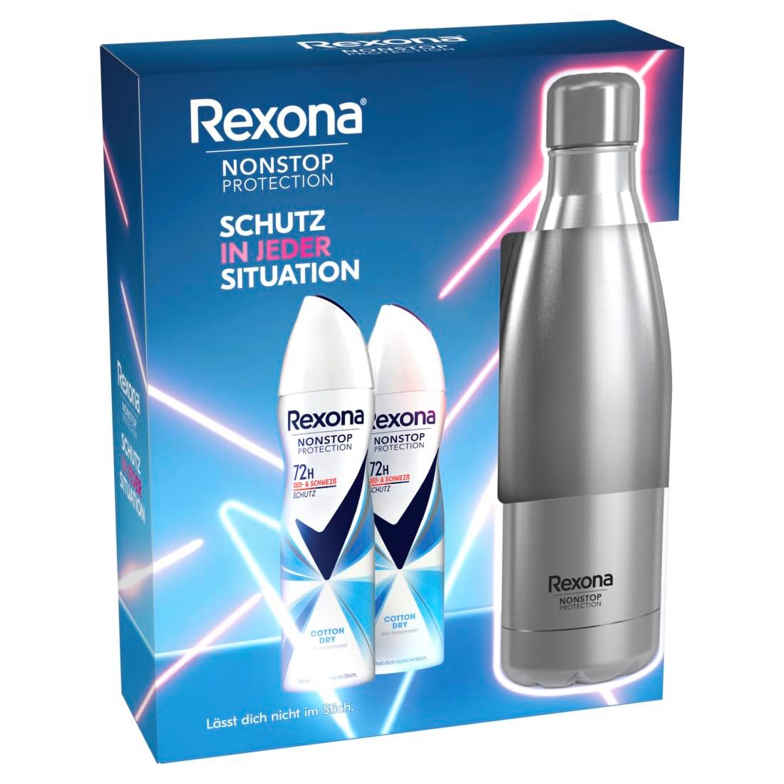 Rexona Deo-Spray Geschenkset Дезодоранти & Wasserflasche: Cotton Dry Pflegeset (2x 150ml), 3-tlg.
