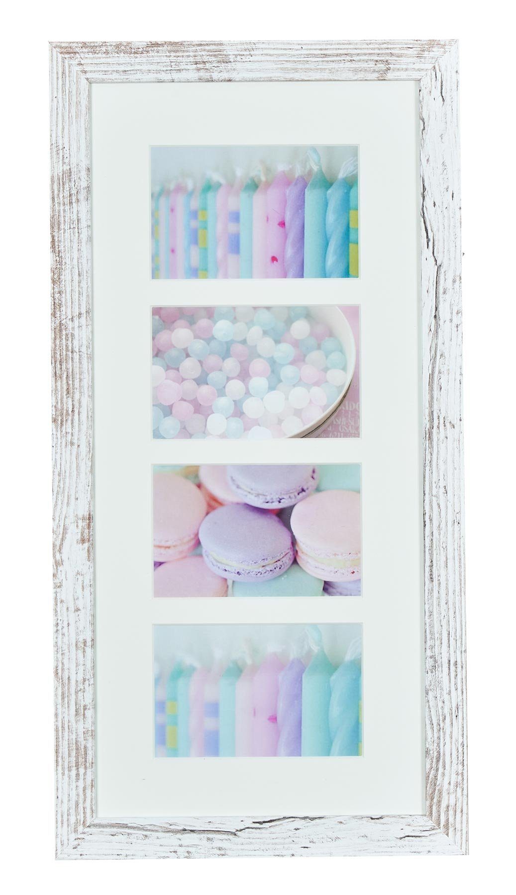 Levandeo® Bilderrahmen Collage, Bilderrahmen 28x54cm Weiß Braun 10x15cm 4 F günstig online kaufen