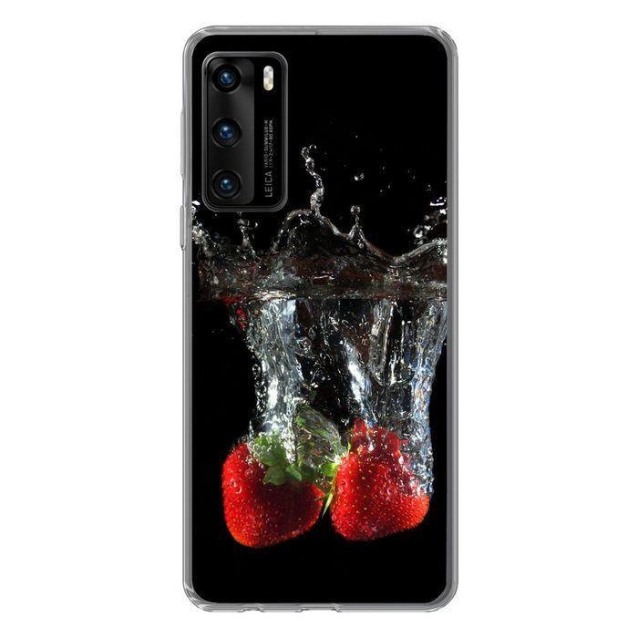 MuchoWow Handyhülle Erdbeeren - Obst - Wasser - Schwarz - Rot Handyhülle Huawei P40 Handy Case Silikon Bumper Case