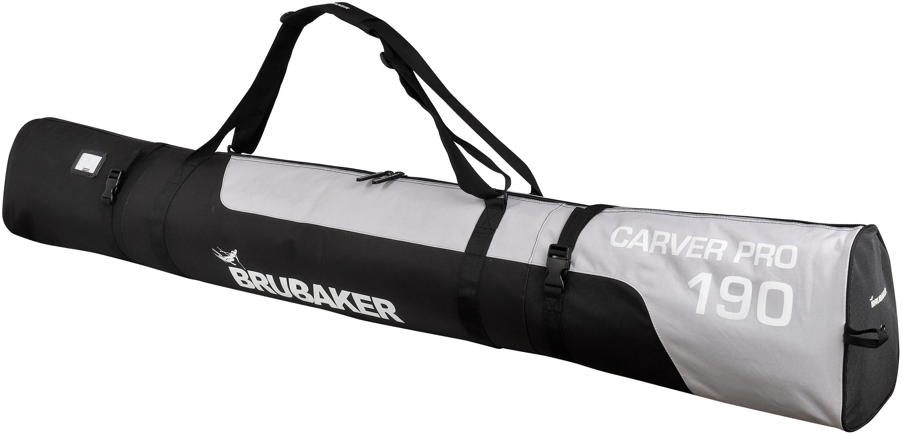 BRUBAKER Skitasche Carver Pro Ski Tasche - Schwarz Silber (Skibag für Skier und Skistöcke, 1-tlg., reißfest und schnittfest), gepolsterter Skisack mit Zipperverschluss