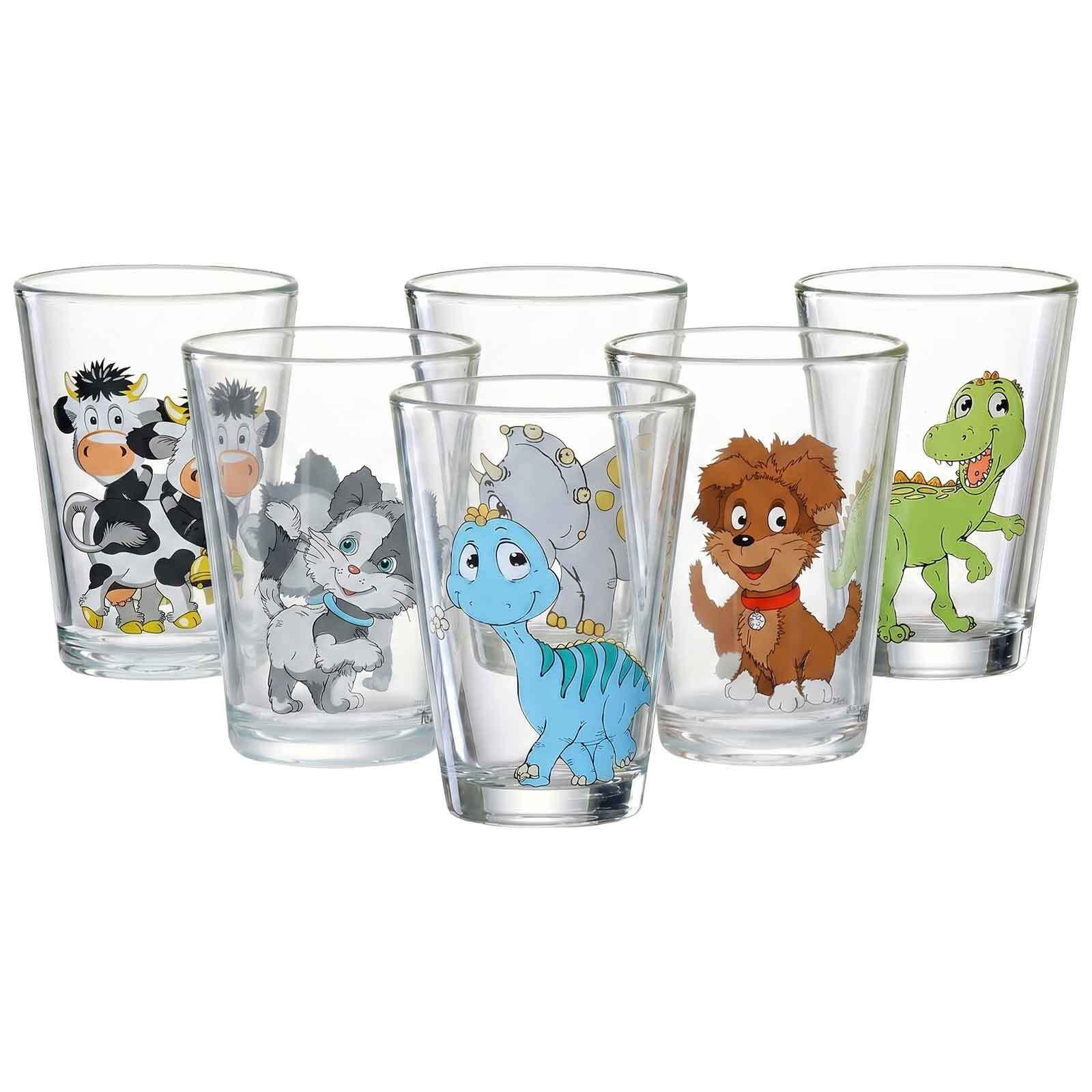 Ritzenhoff & Breker Kinderbecher Dino und Hoftiere Kindergläser 200 ml 6er Set, 6-tlg., Glas