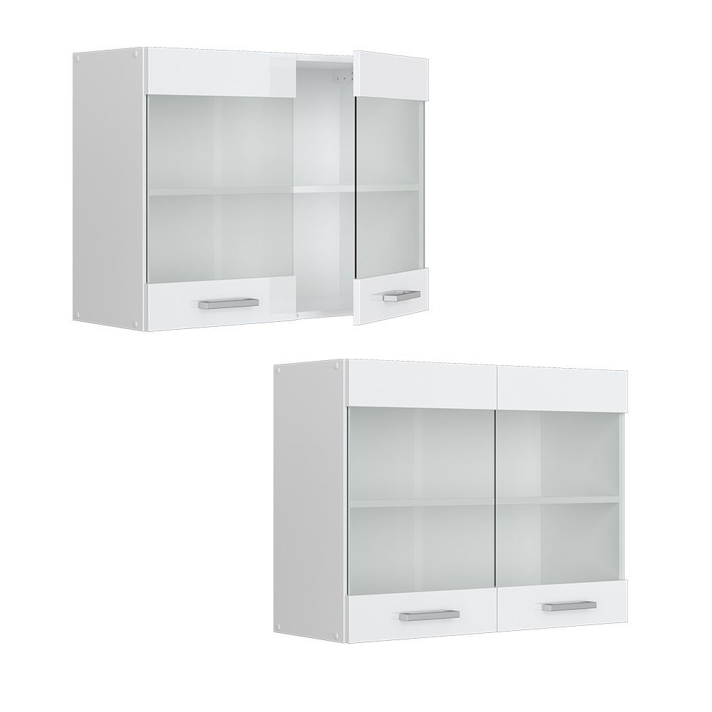 Hängeschrank Vicco Hängeglasschrank 80 Hochglanz R-Line cm Weiß