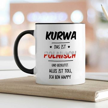 GRAVURZEILE Tasse mit Spruch - Всіs toll Kurwa - Langlebiger Druck - Lustiges Geschenk, aus Keramik - Spülmaschinenfest, Farbe: Schwarz & Weiß