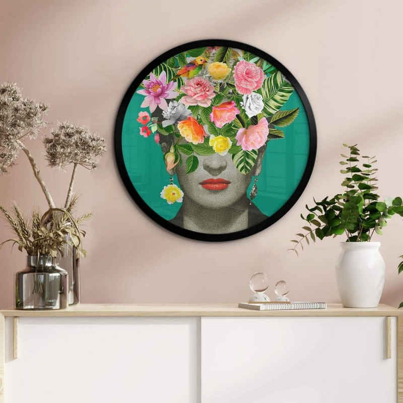 K&L Wall Art Poster Frida Floral Studio Poster Vintage Wandbild Retro Pop Art Feldmann, rundes Wandposter Wohnzimmer