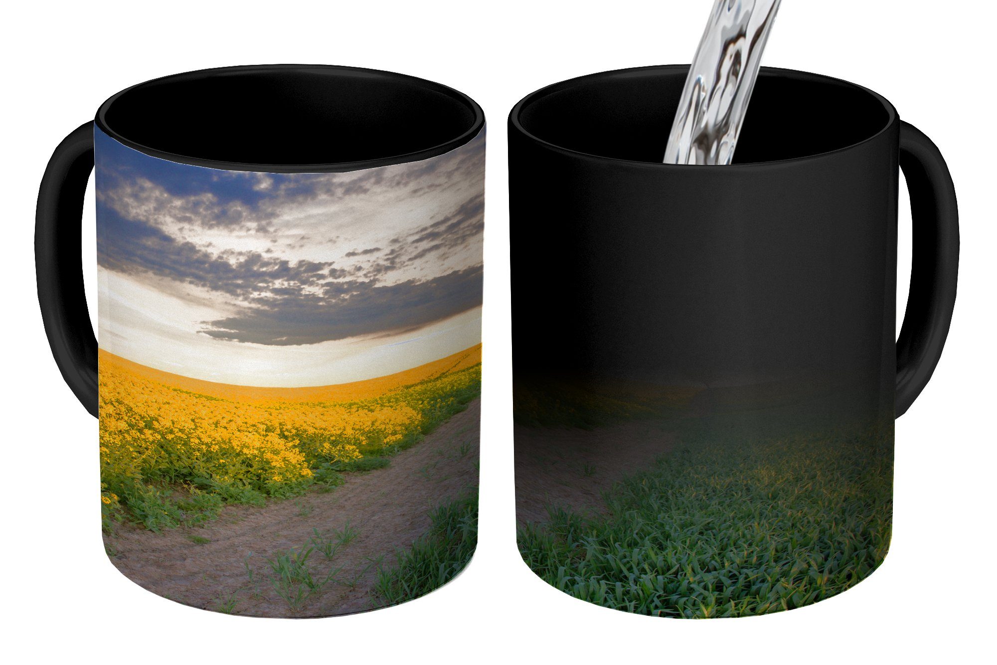 MuchoWow Farbwechsel, in gelben Zaubertasse, einem Baum Geschenk Teetasse, Feld, Kaffeetassen, Einsamer Keramik, Tasse
