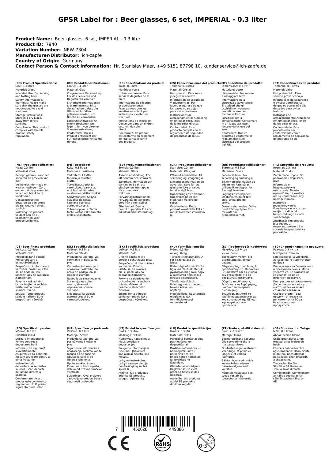 ich-zapfe Bierglas Bierglas 6er Set Biergläser IMPERIAL 0,3 Liter