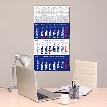 TOBJA Wandkalender 3 Monatskalender 2024 Blau Büro Wandkalender, mit Datumsschieber Bürokalender 24