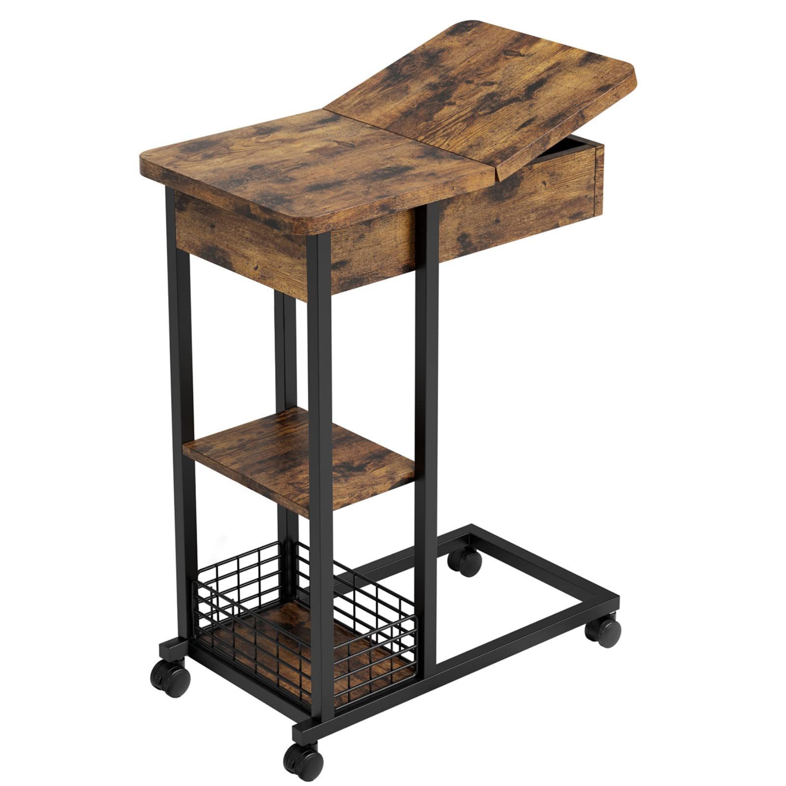 Beistelltisch Beistelltisch C Form, Nachttisch mit Rollen Sofatisch 75x60x35cm