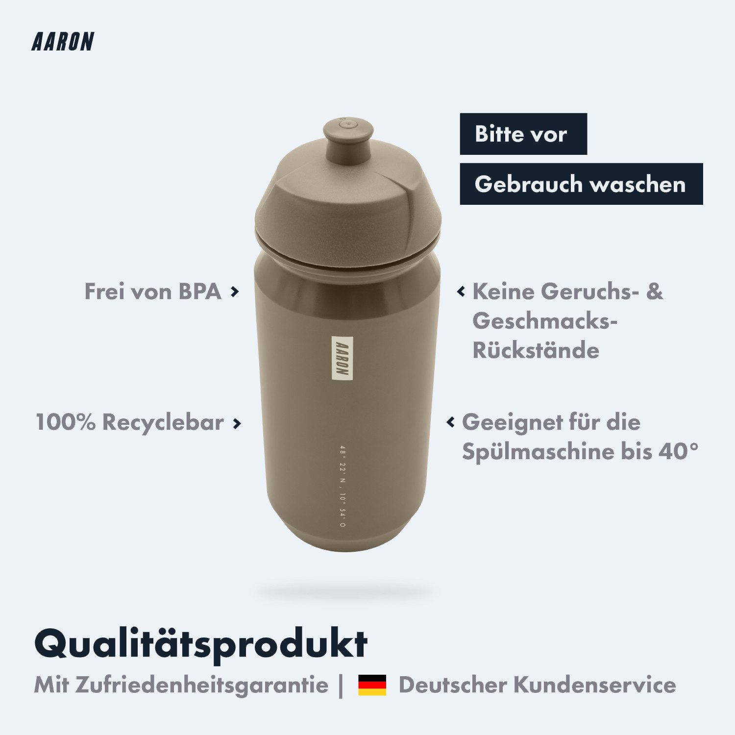 AARON Trinkflasche ECO 100% Biologisch Abbaubar BPA-frei Fahrrad Wasserflasche 500/750 ml