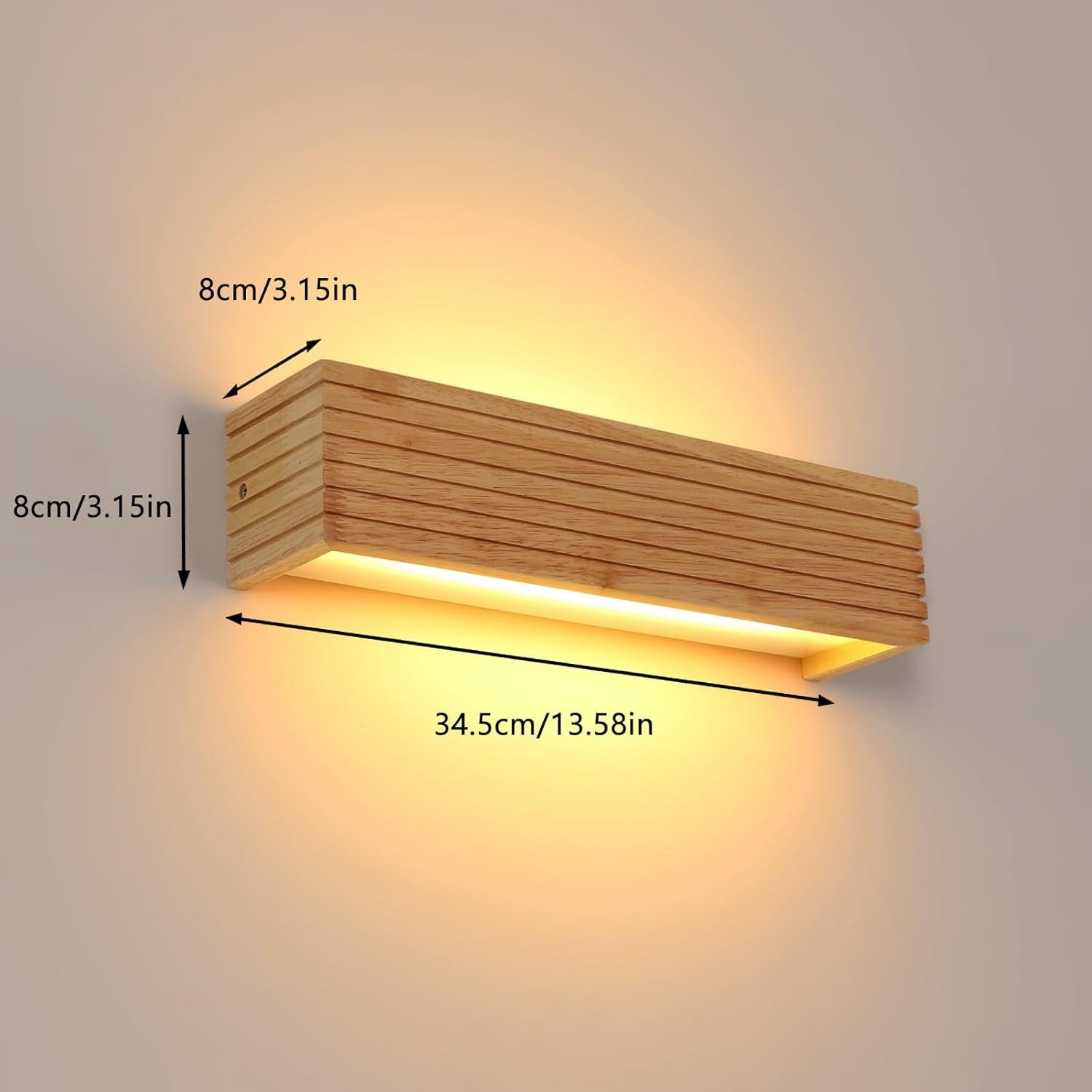 Riserva LED Spiegelleuchte LED Wandleuchte Holzoptik 34,5cm Warmweiß 3000K Flurlampe, LED wechselbar