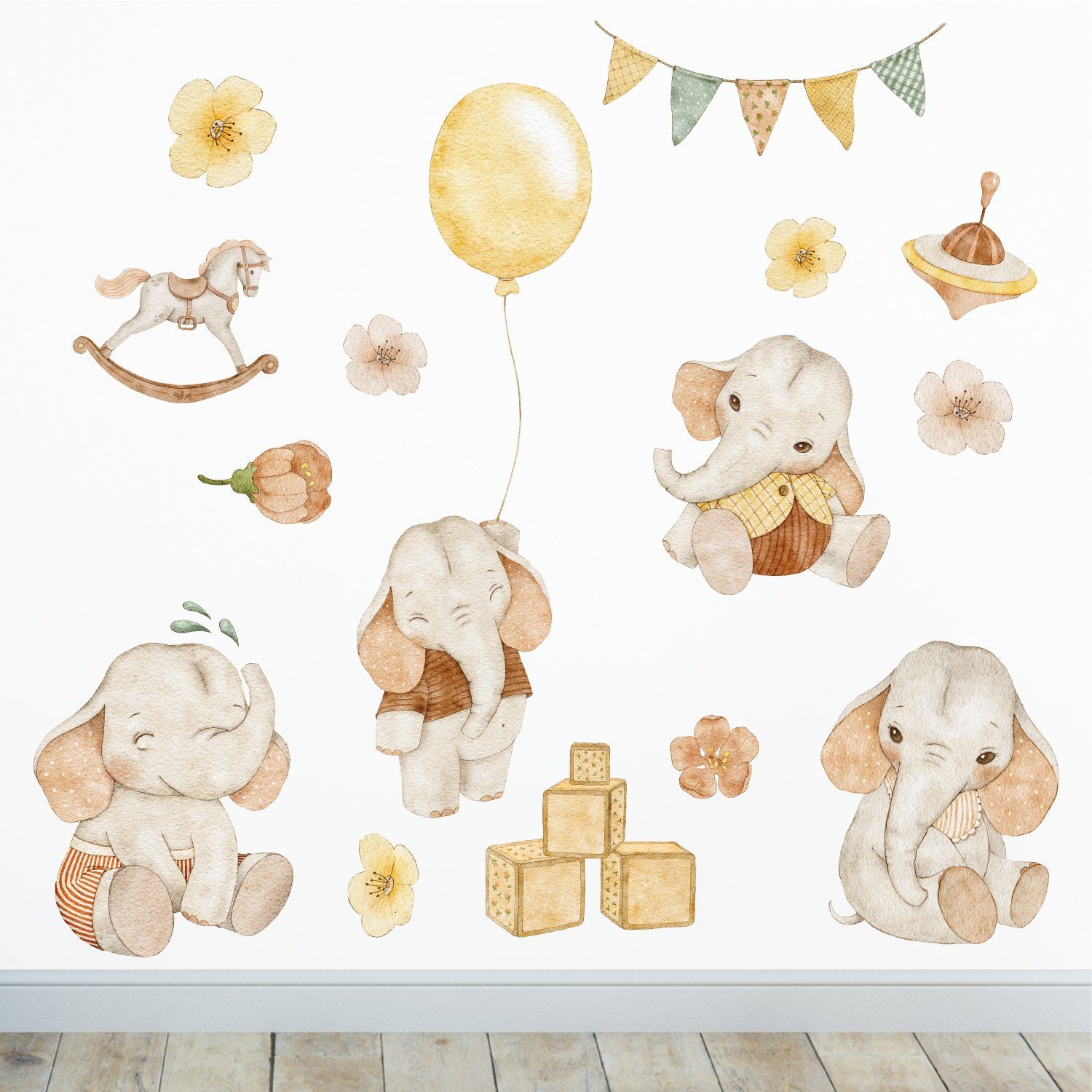 Sunnywall Wandtattoo Ballon Baby Elefant Wandsticker Wandtattoo (3 St), konturgeschnitten