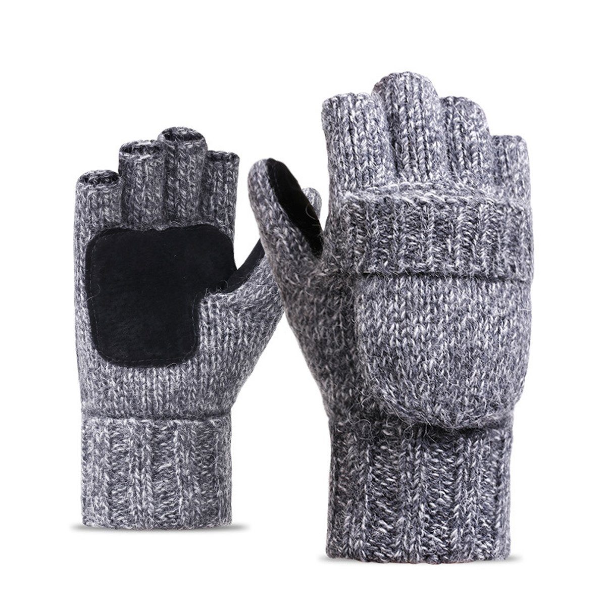 Jormftte Strickhandschuhe Fingerhandschuhe,Fingerlos Warme Winterhandschuh,für Radfahren,Angeln Hellgrau