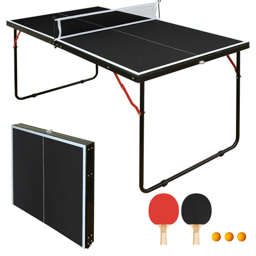 BBWL Tischtennisplatte 137,2 cm MDF inkl. Netz, 2 Schläger & 3 Bälle, Kompakter klappbarer Tischtennistisch für Indoor & Outdoor Spiele
