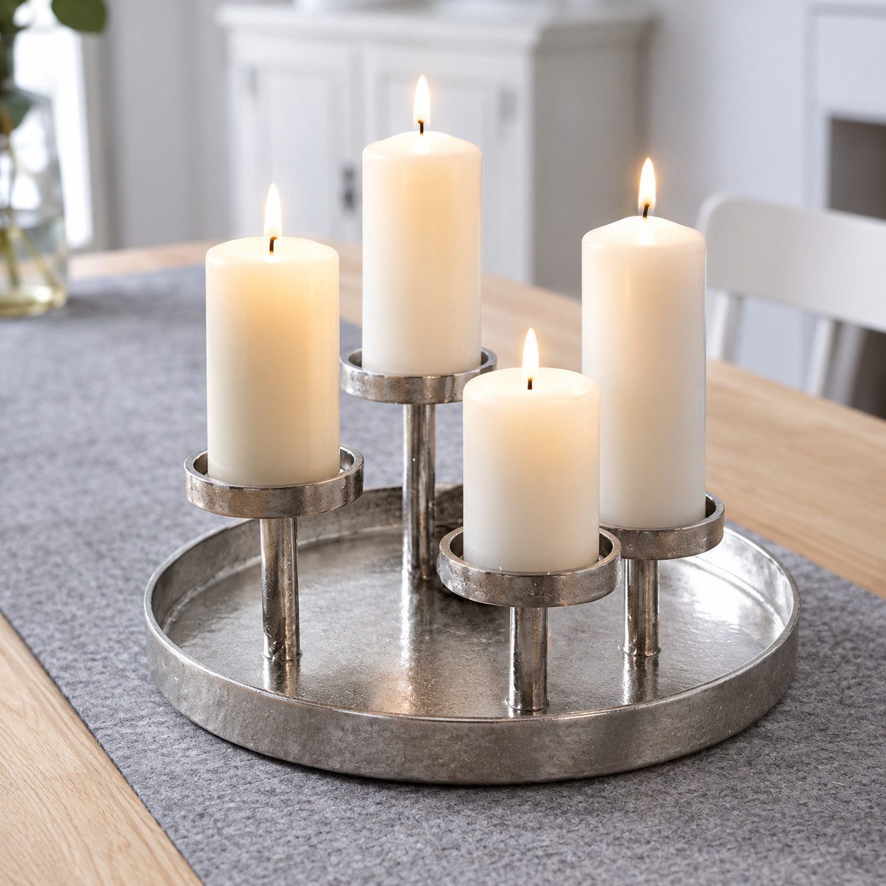 Home-trends24.de Kerzenhalter Kerzenhalter Silber Tablett Kerzenständer Antik Ø 32 cm Kerzen