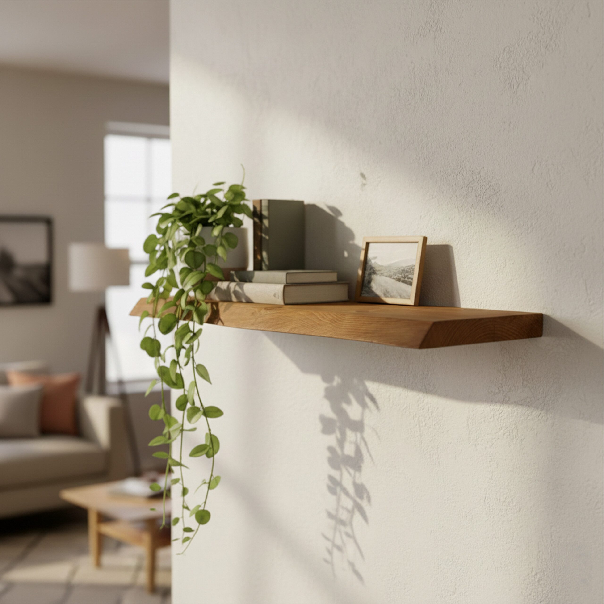 relaxdays Wandregal Massivholz Baumkante, braun, 70 cm