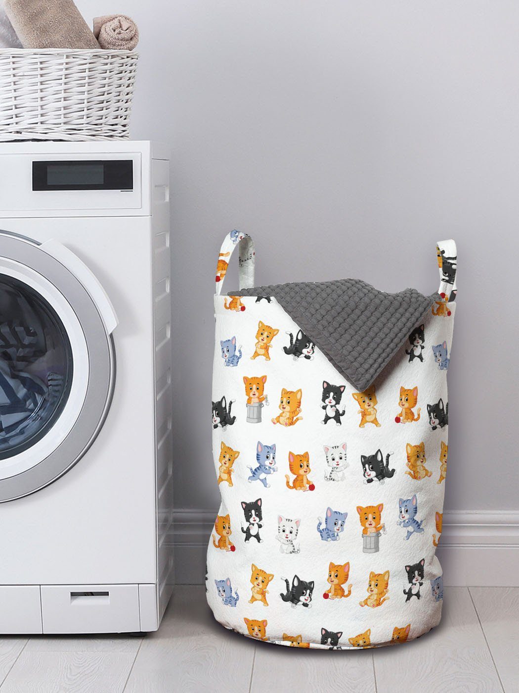 Wäschesäckchen mit Kordelzugverschluss für bunte Griffen Waschsalons, Wunderliche Katzen Abakuhaus Kätzchen Wäschekorb und
