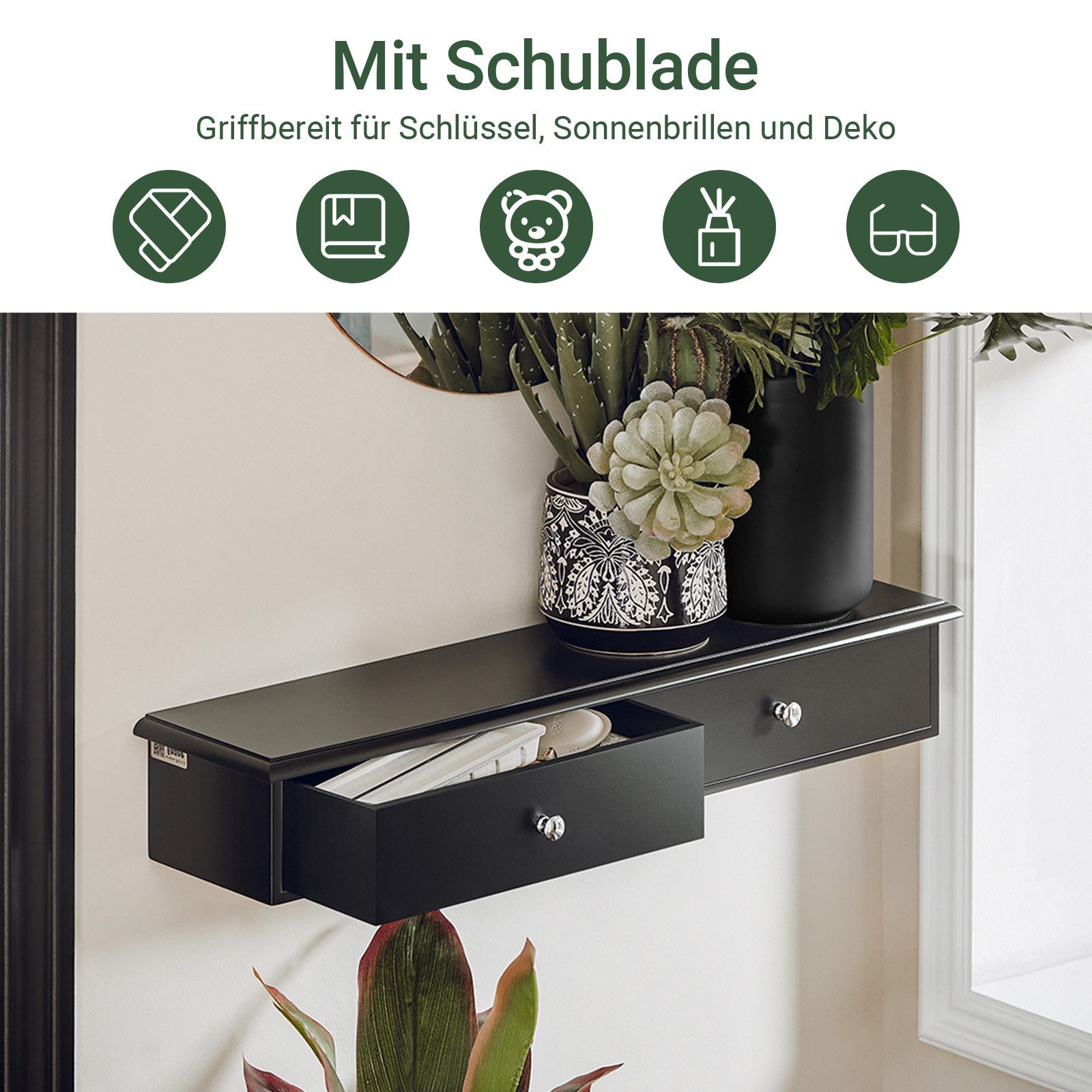 SoBuy Hängeschrank FRG43, Wandschrank mit 2/3 Schubladen, Badezimmerschrank Wandgarderobe mit Schubladen Hängeschrank Wandregal Hängeregal