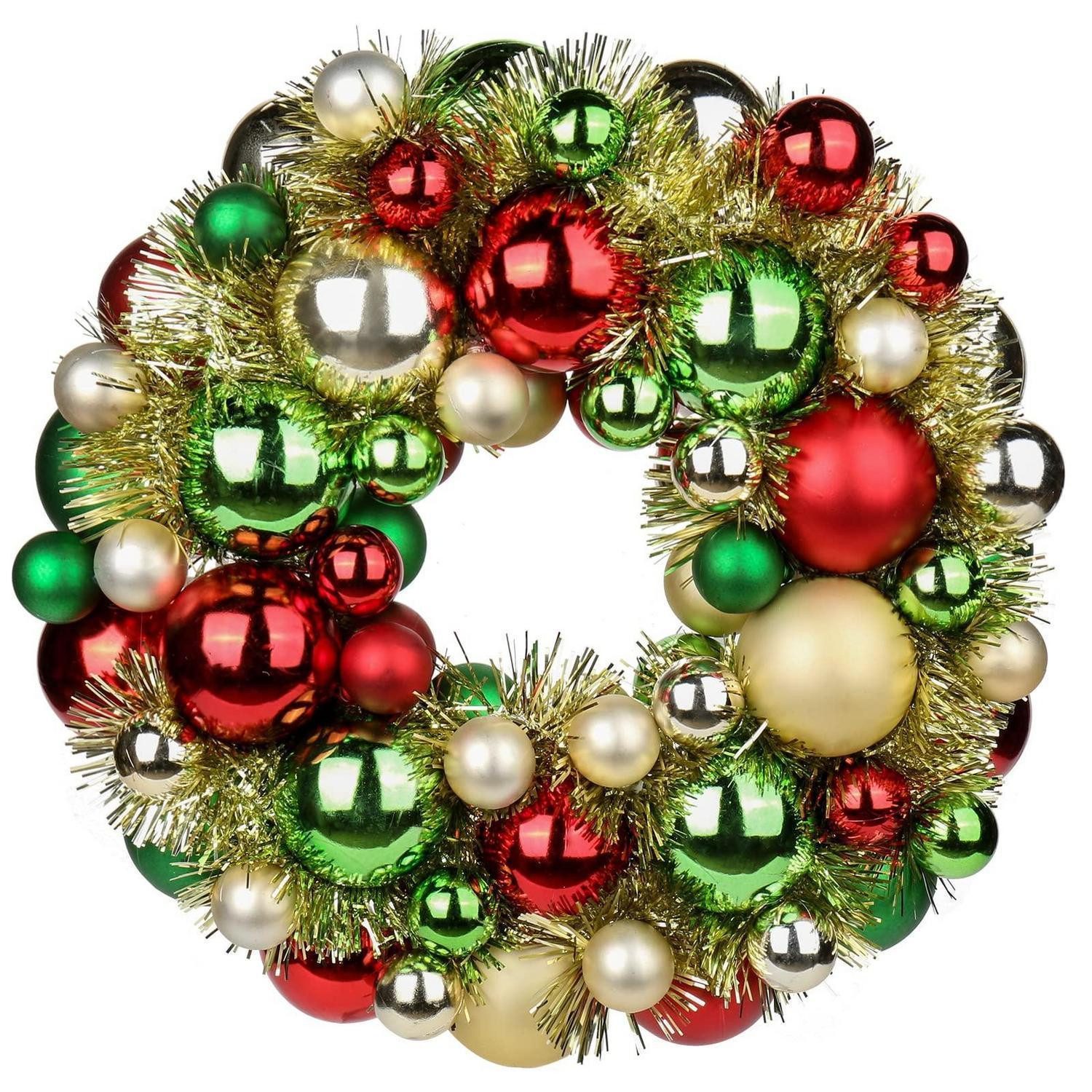 LuxusKollektion Dekohänger Weihnachtskranz 33cm Rot/Grün Weihnachtskugeln