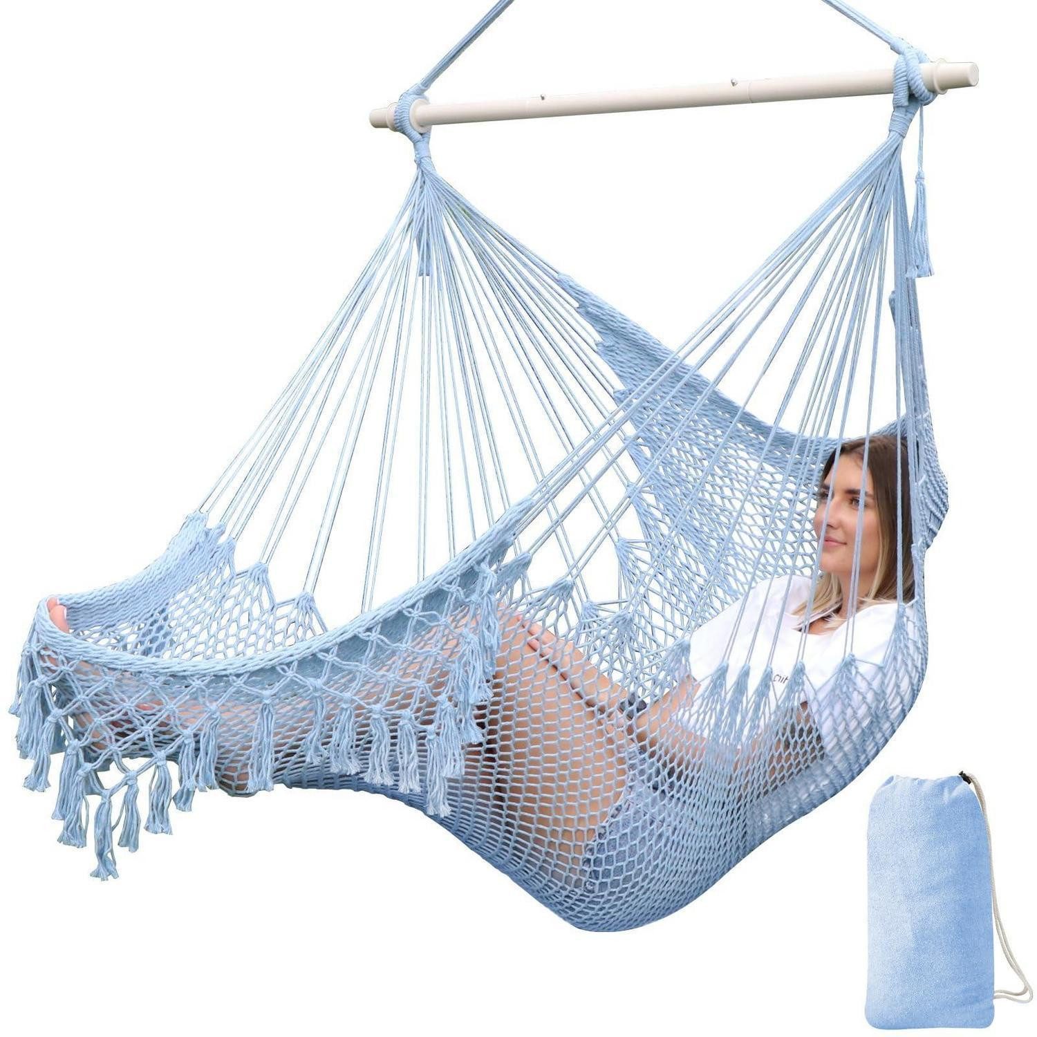 LuxusKollektion Hängesessel Hängesessel Baumwollseil Metallspreizstange Tassel 240x80cm Hellblau (1-St)