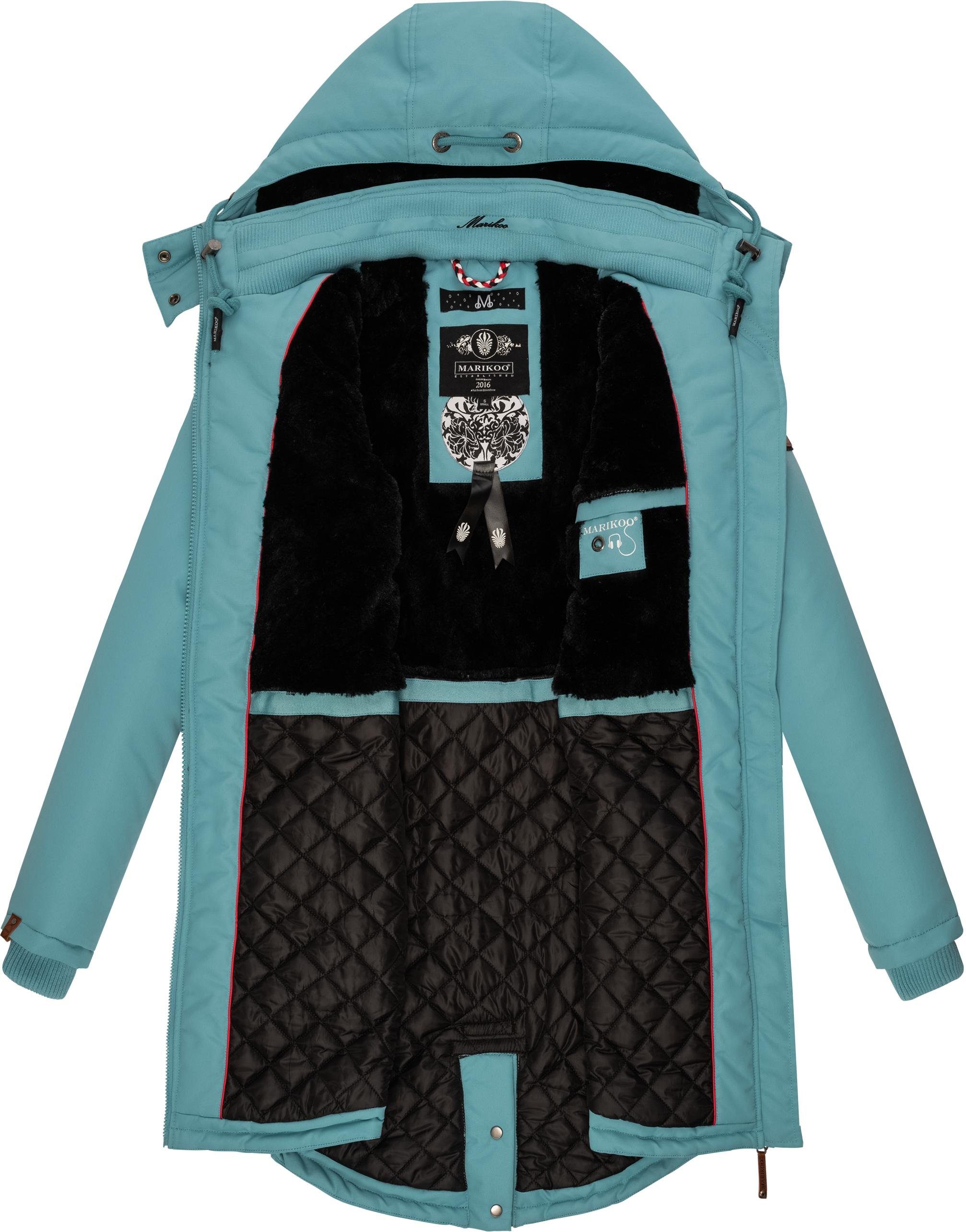 Wintermantel abnehmb. mit hellblau Kamii sportlicher Damen Marikoo Winterparka Kapuze