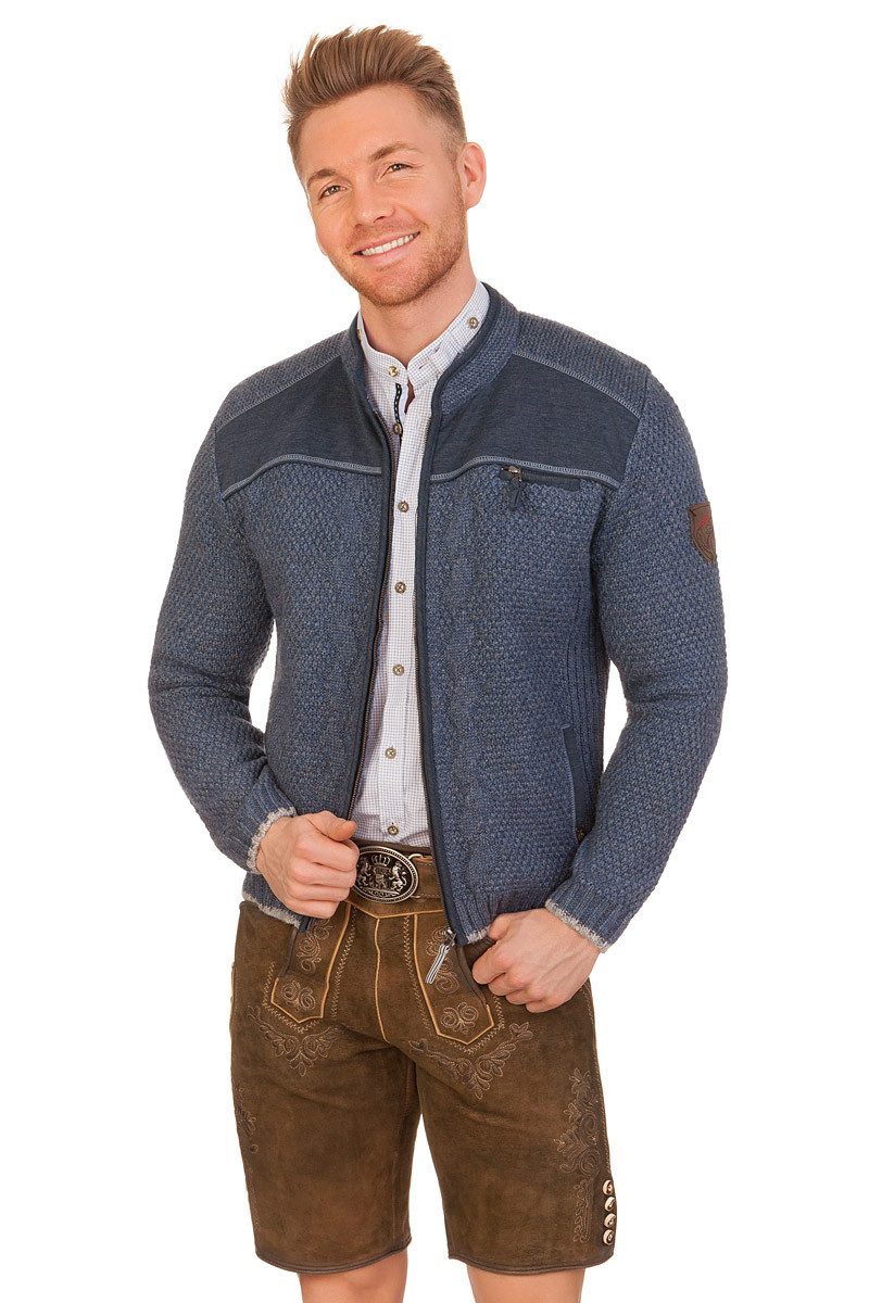 Spieth & Wensky Trachtenstrickjacke Strickjacke Herren - KASIMIR - dunkelgrau, jeansblau