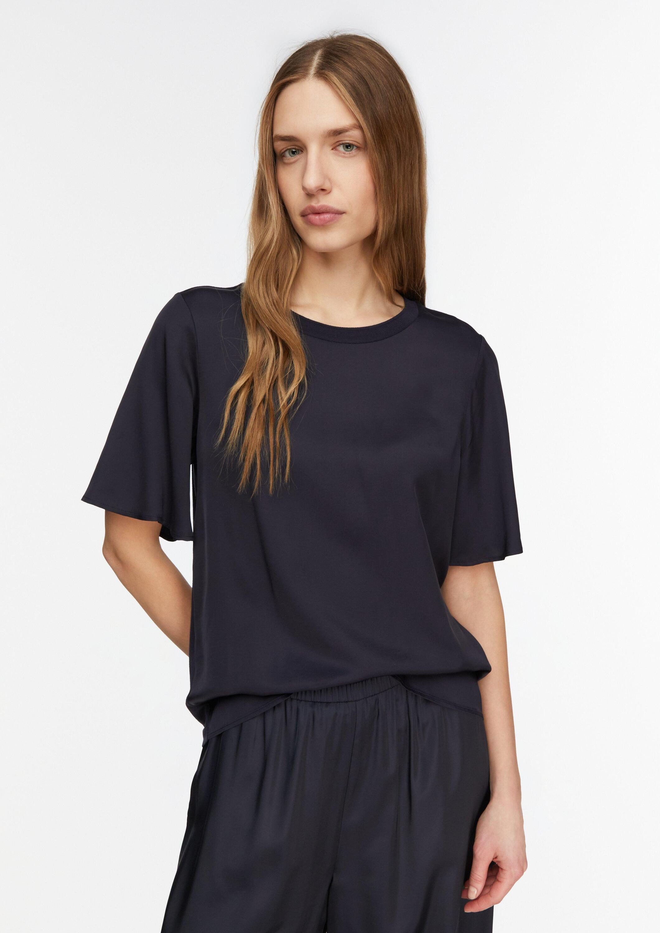 comma Kurzarmshirt T-Shirt Blusenshirt im Fabricmix mit Volantärmeln