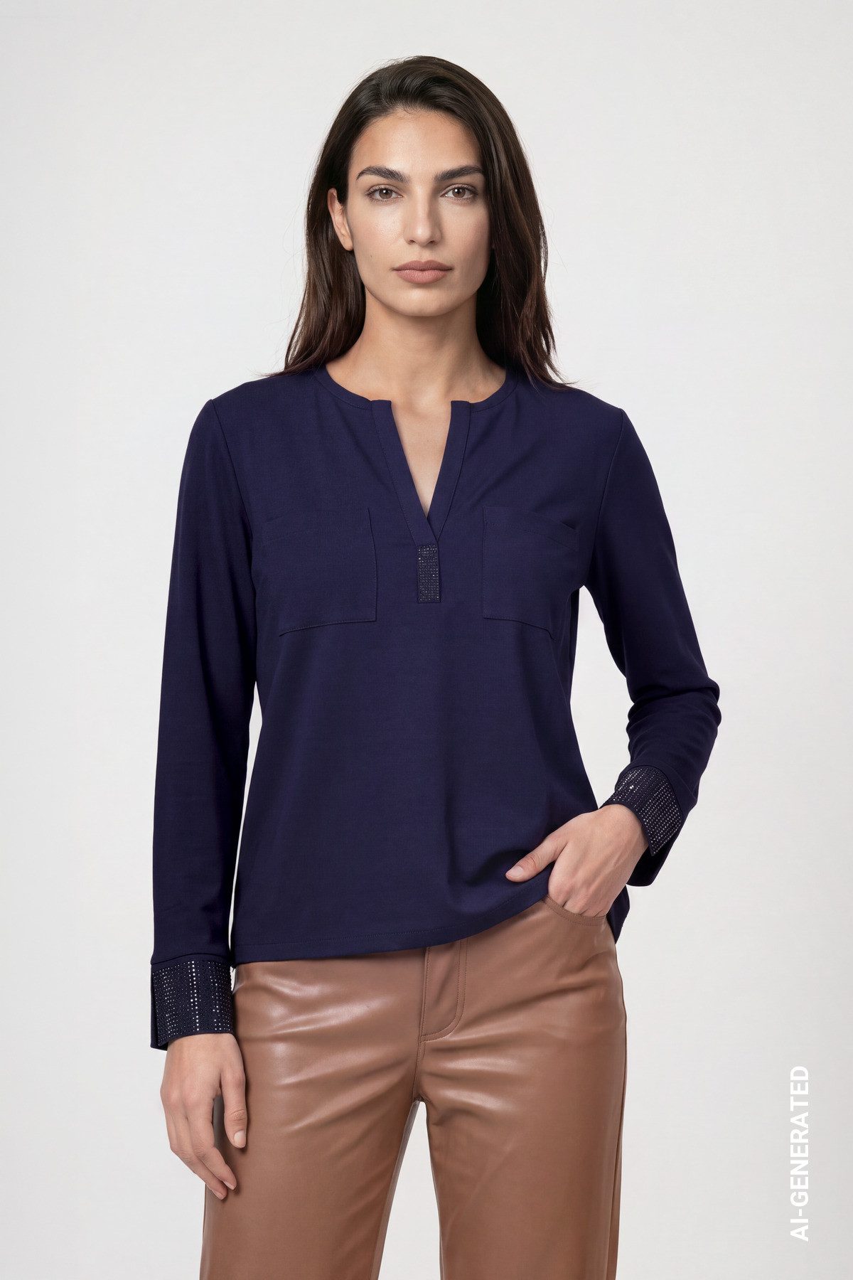Monari Schlupfbluse Schluse Basic Schmuckdetail Regular fit mit V-Ausschnitt