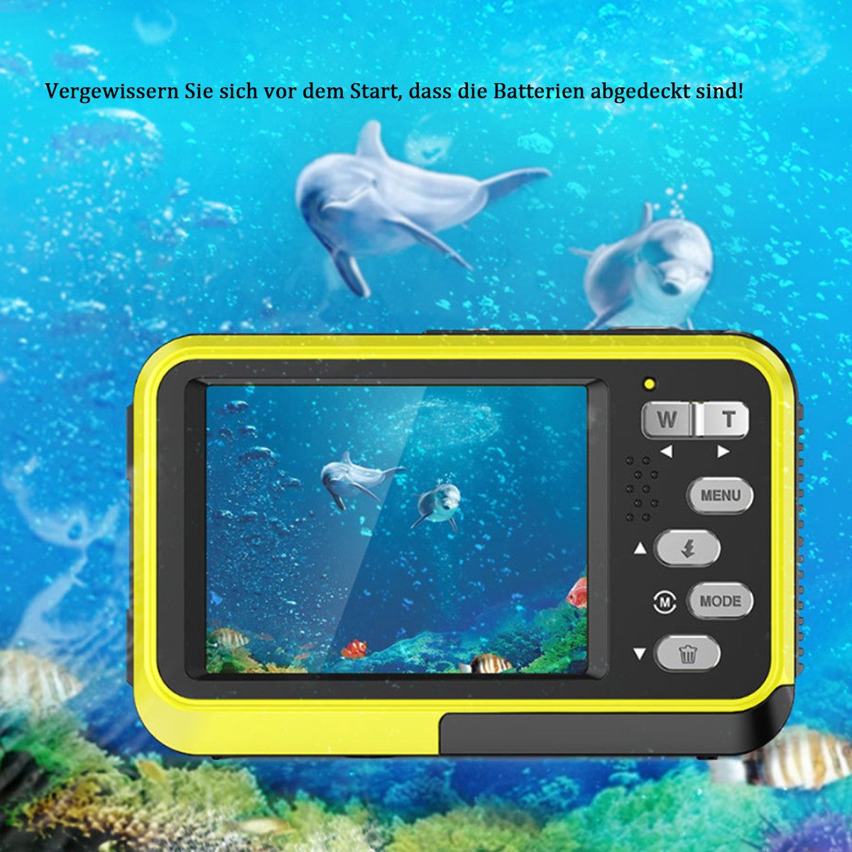 KINSI Sportkamera, Wasserdichte Digitalkamera, Dual-Display, Full HD Outdoor-Kamera (48 MP, 16-facher Digitalzoom mit Autofokus,für Outdooraktivitäten und Tauchen)
