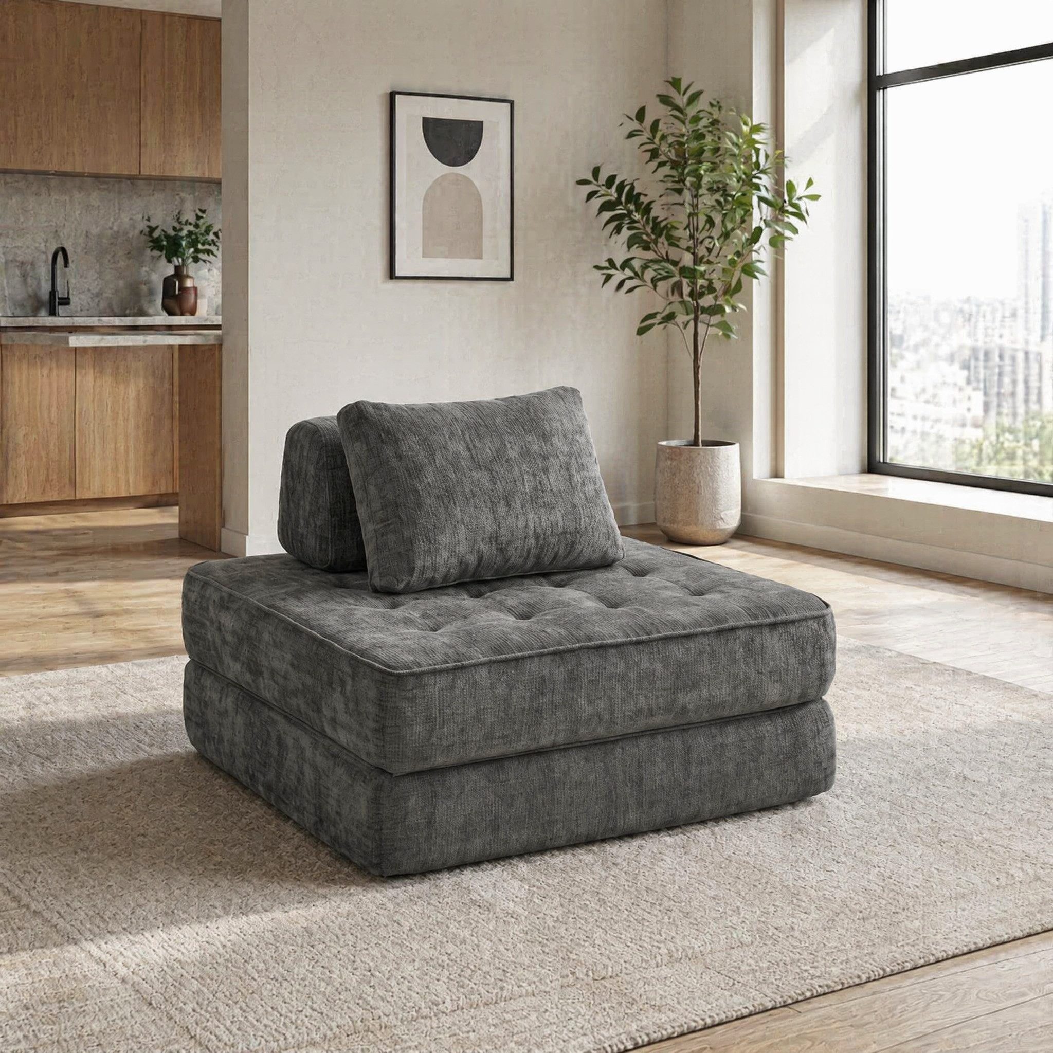 REDOM Sessel Klappbarer Bodensessel 2in1 Cloud Stuhl Grau (1-St., Wohnraum Sitzmöbel für Gästezimmer und Freizeitbereich), Chenille Schlafsessel mit großem Rückenstützkissen