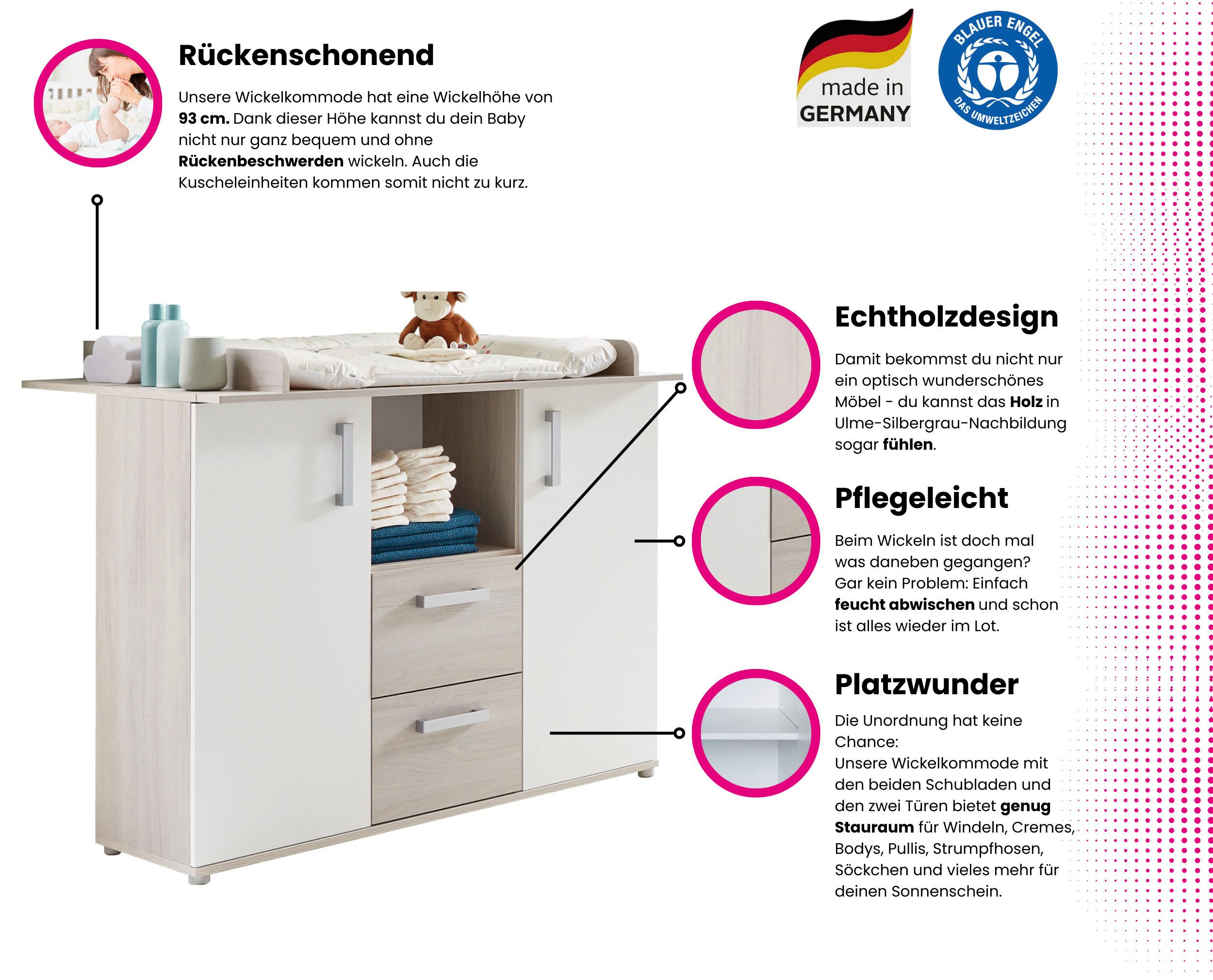 Home affaire Babyzimmer-Komplettset Geert, (Set, 4-tlg., Kinderbett, Regal, Schrank, Wickelkommode), Made in Germany; mit Kinderbett, Regal, Schrank und Wickelkommode