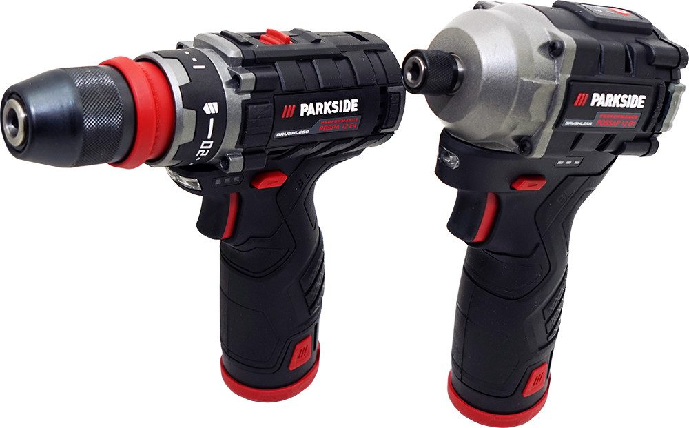 PARKSIDE PERFORMANCE® Akku-Bohrschrauber 12V Akku Bohrschrauber + 1/4" Ударний гайковерт inkl. 2 Akkus, 12 V, Mit 2 Akkus – mit Ladegerät