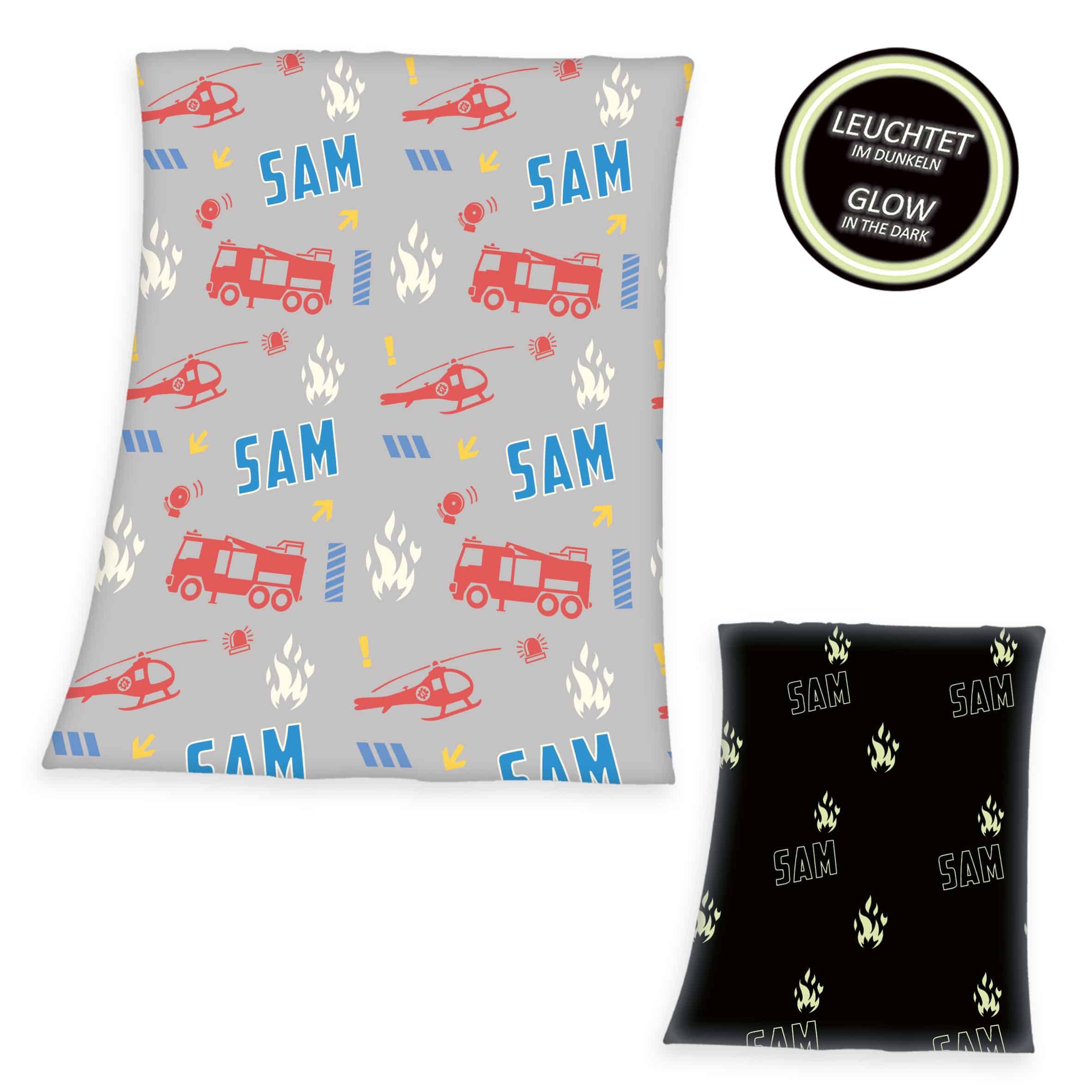 Kinderdecke - Feuerwehrmann Sam – Leuchtet im Dunkeln - 130x160cm, Stoffschmiede, 100% Polyester