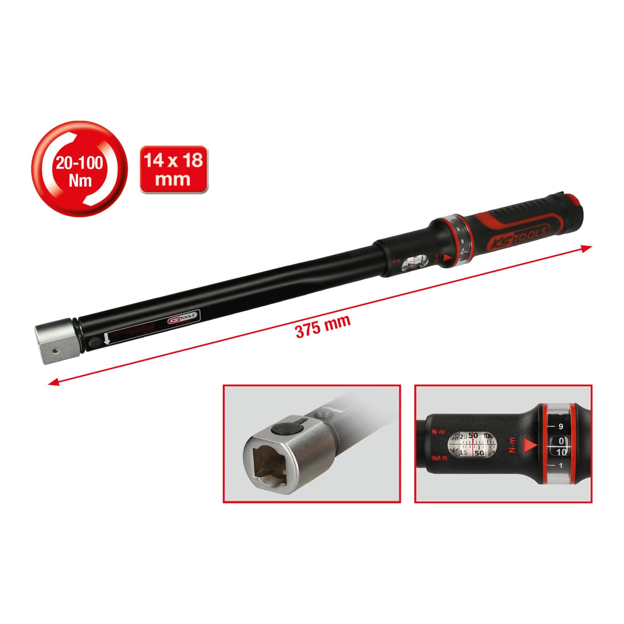 KS Tools Drehmomentschlüssel KS Tools 14x18mm ERGOTORQUEprecision Einsteck-Drehmomentschlüssel, 20-