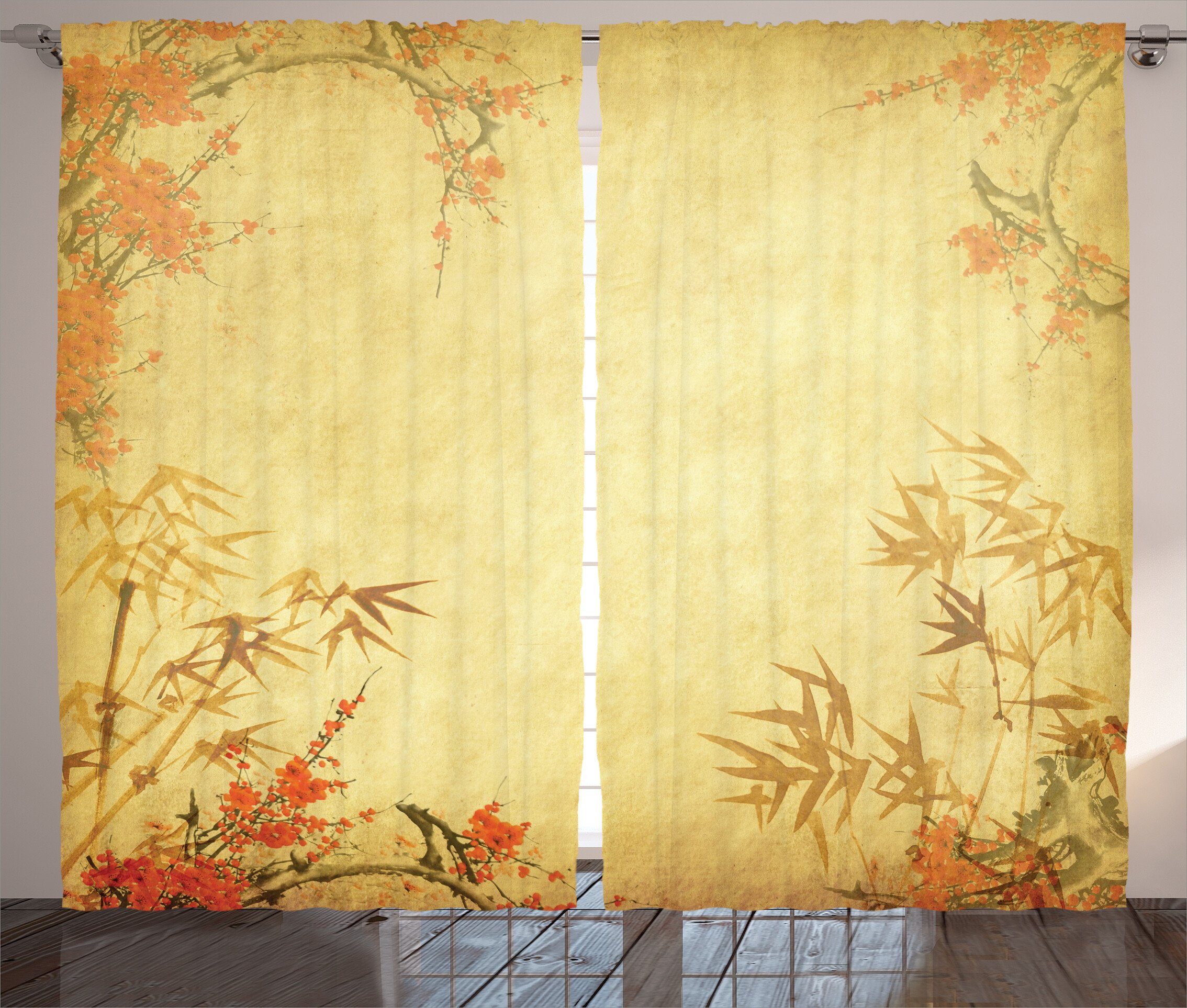 Gardine Schlafzimmer Blüte Schlaufen Vorhang asiatisch Bambusstämme Kräuselband Haken, und Abakuhaus, mit und