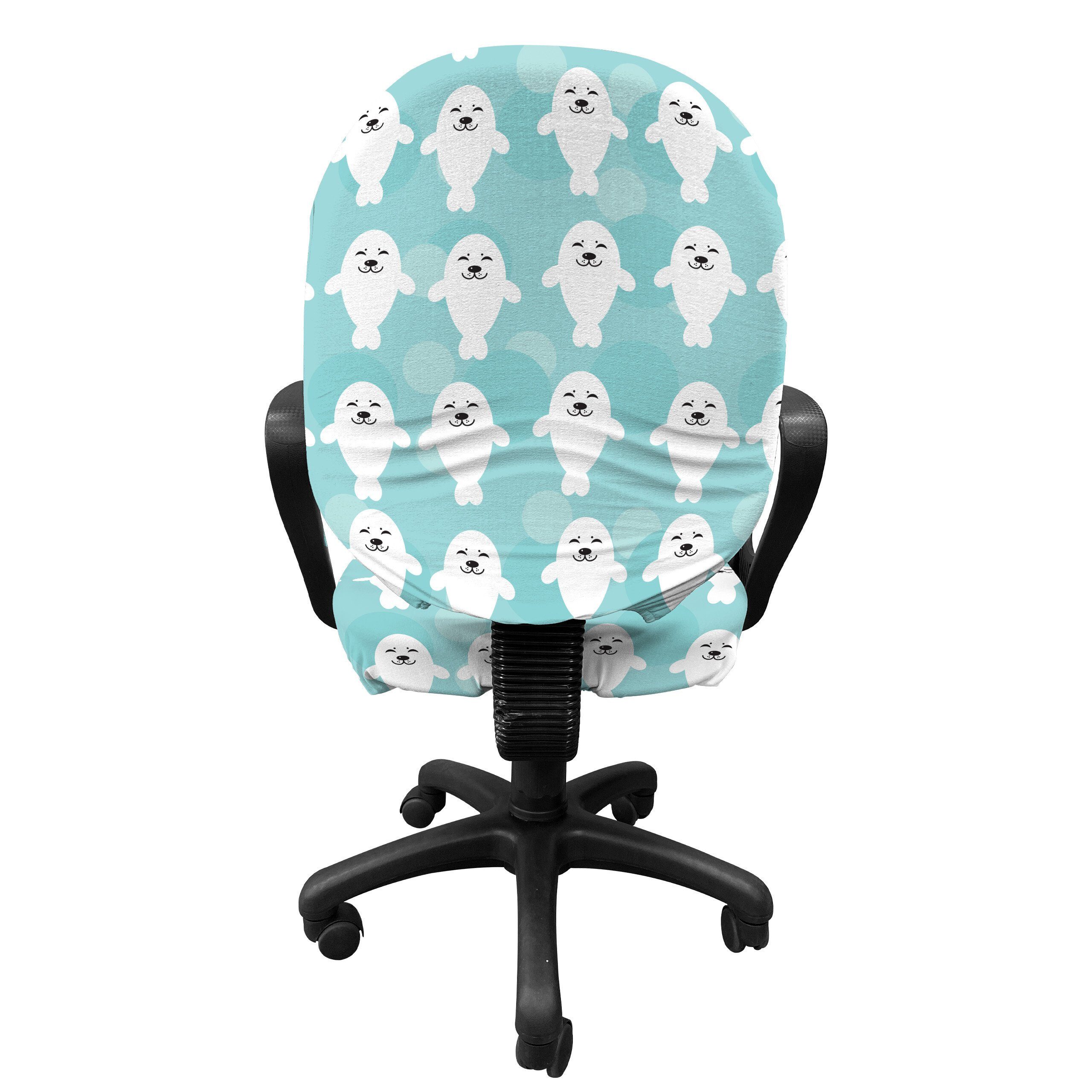 Baby-Siegel dekorative Weiß Bürostuhlhusse aus Ozean Tier Abakuhaus, Schutzhülle Stretchgewebe,