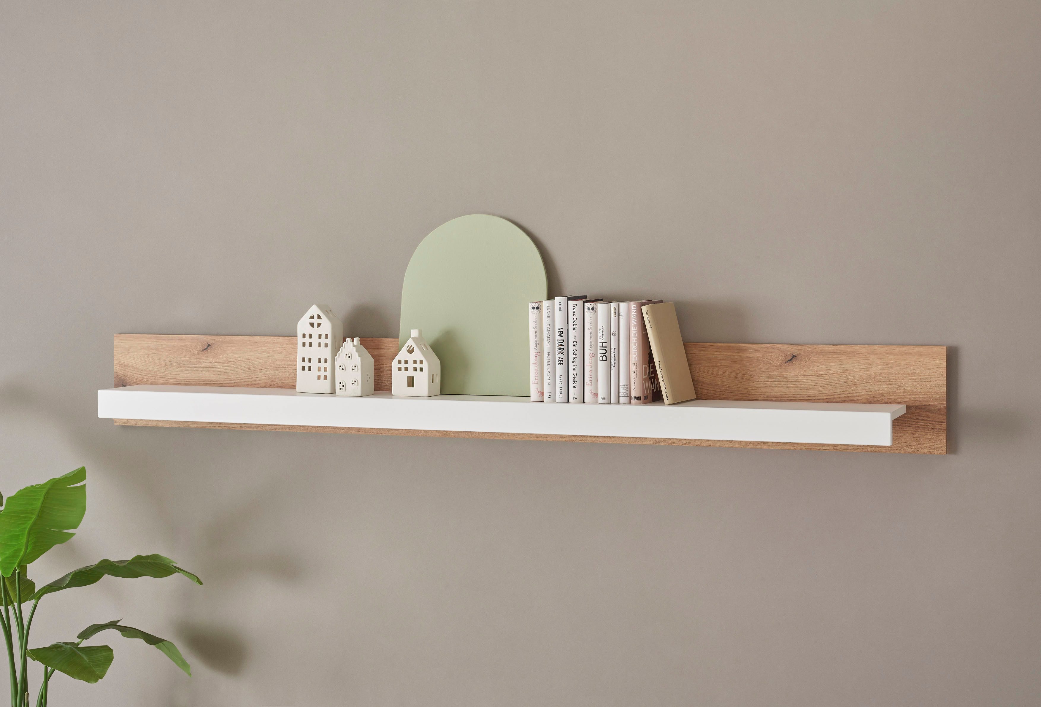 INOSIGN Wandboard Brixen, modernes Wandregal, Hängeregal mit Ablage, vielseitig einsetzbares Hängeregal, Weiß mit Eiche Evoke Dekor