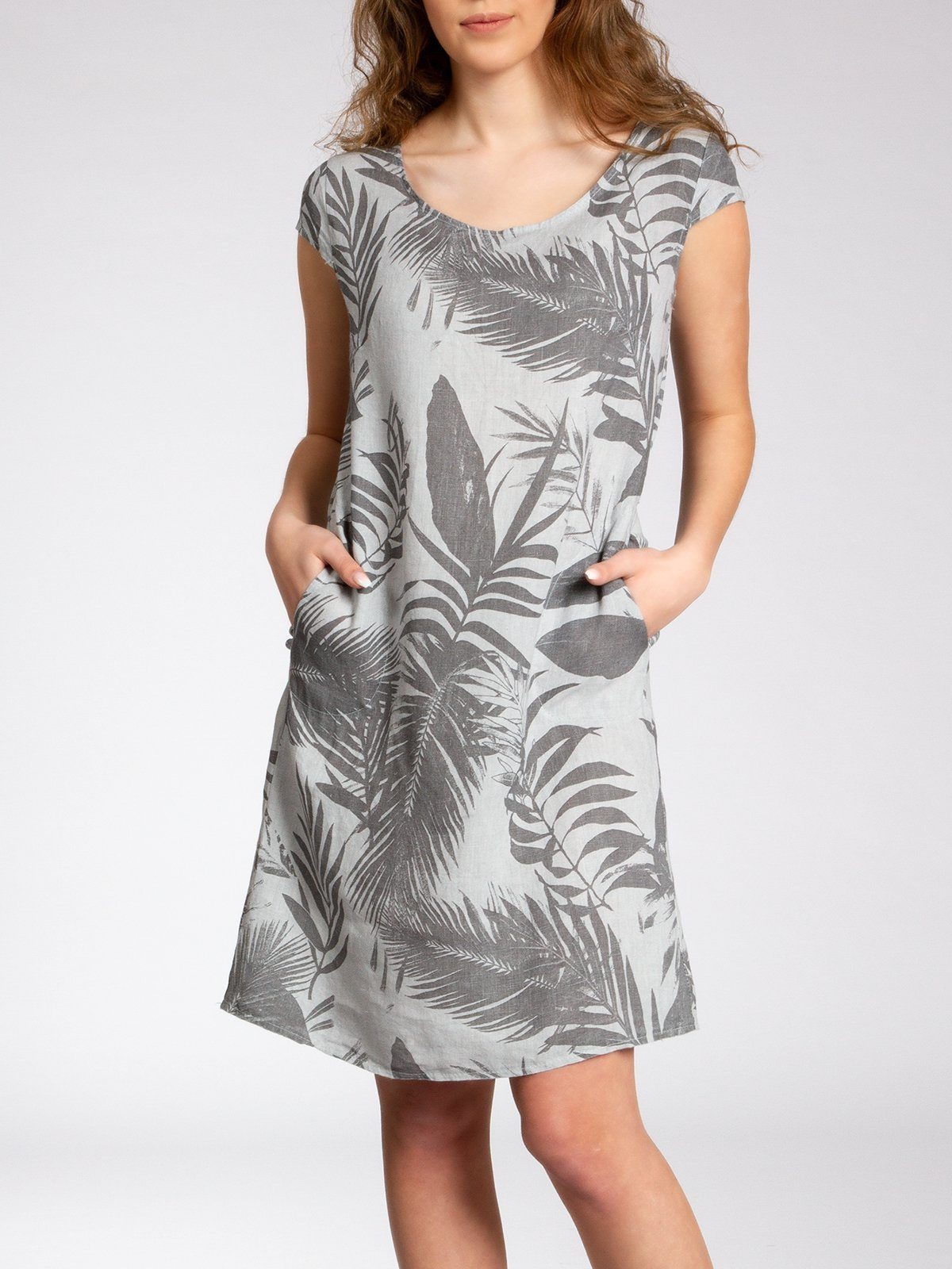 Caspar Sommerkleid SKL027 knielanges elegantes Damen Sommer Leinenkleid Luftig leicht, figurumspielende Form, mit seitlichem Jersey-Einsatz
