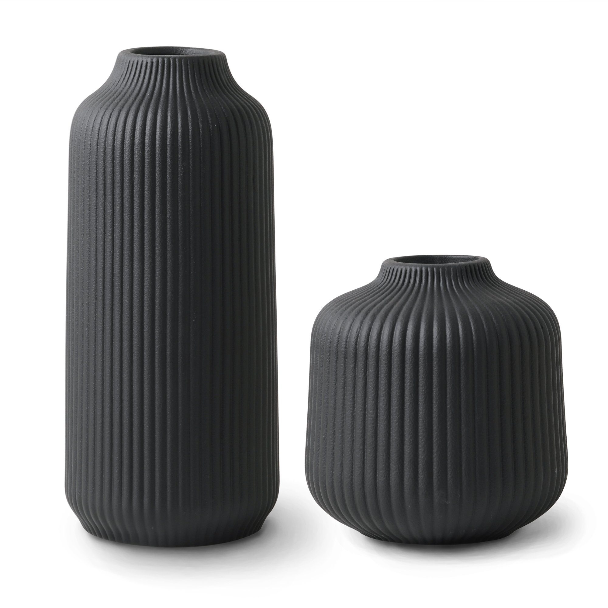 flature Tischvase Keramik Vase 2er-Set mit Rillen - für Pampasgras und Blumen