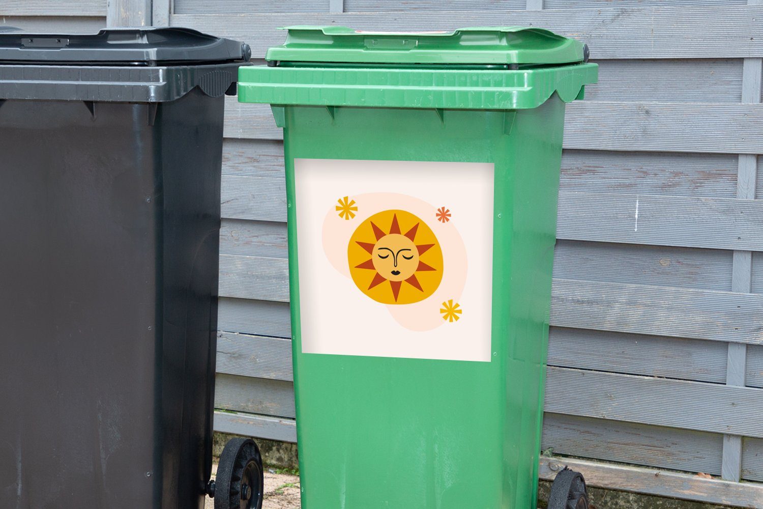 Sticker, St), Mülleimer-aufkleber, Abfalbehälter - Sommer - Sonne Mülltonne, (1 Container, Wandsticker MuchoWow Gesicht