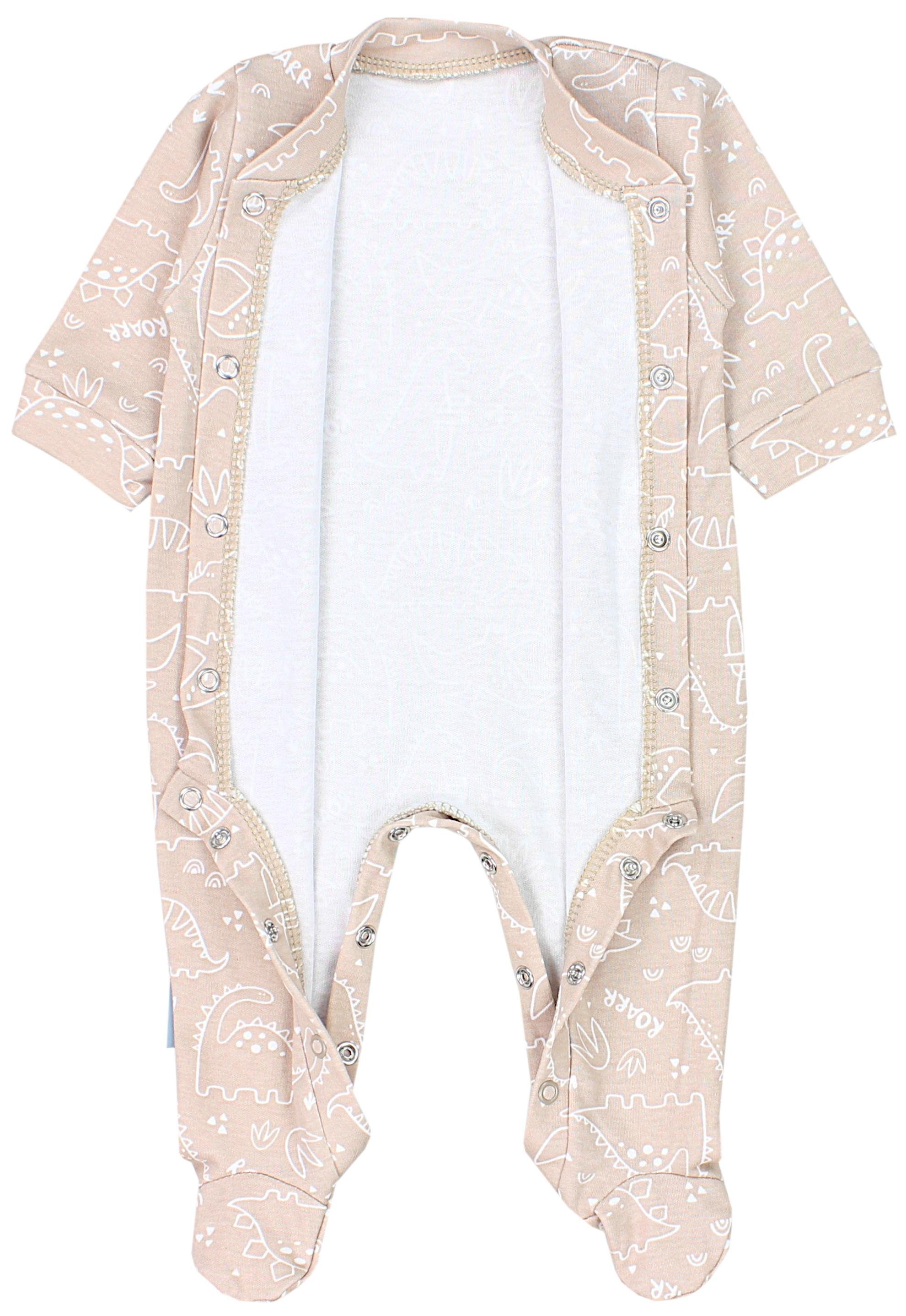 Jungen Baby Dino Fuß Schlafoverall 3er Schlafanzug Pack Weiß Langarm Sterne Mineralgrün TupTam Schlafstrampler Park mit
