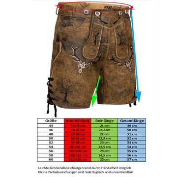 PAULGOS Trachtenhose Herren Lederhose Kurz mit Trägern 100% Echtleder - HK6 ANTIK